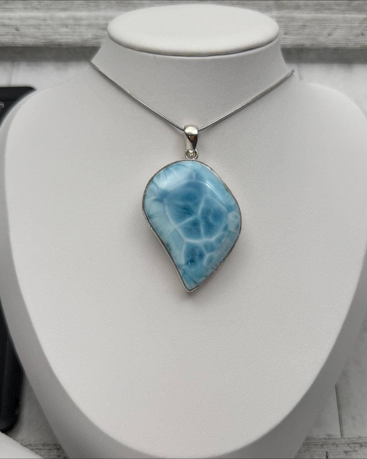 Large Larimar Freeform Pendant Necklace | Sterling Silver - Larimar Creations