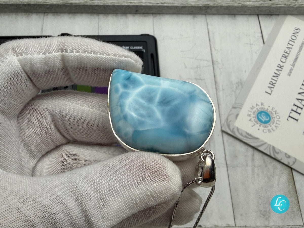 Large Larimar Freeform Pendant Necklace | Sterling Silver - Larimar Creations