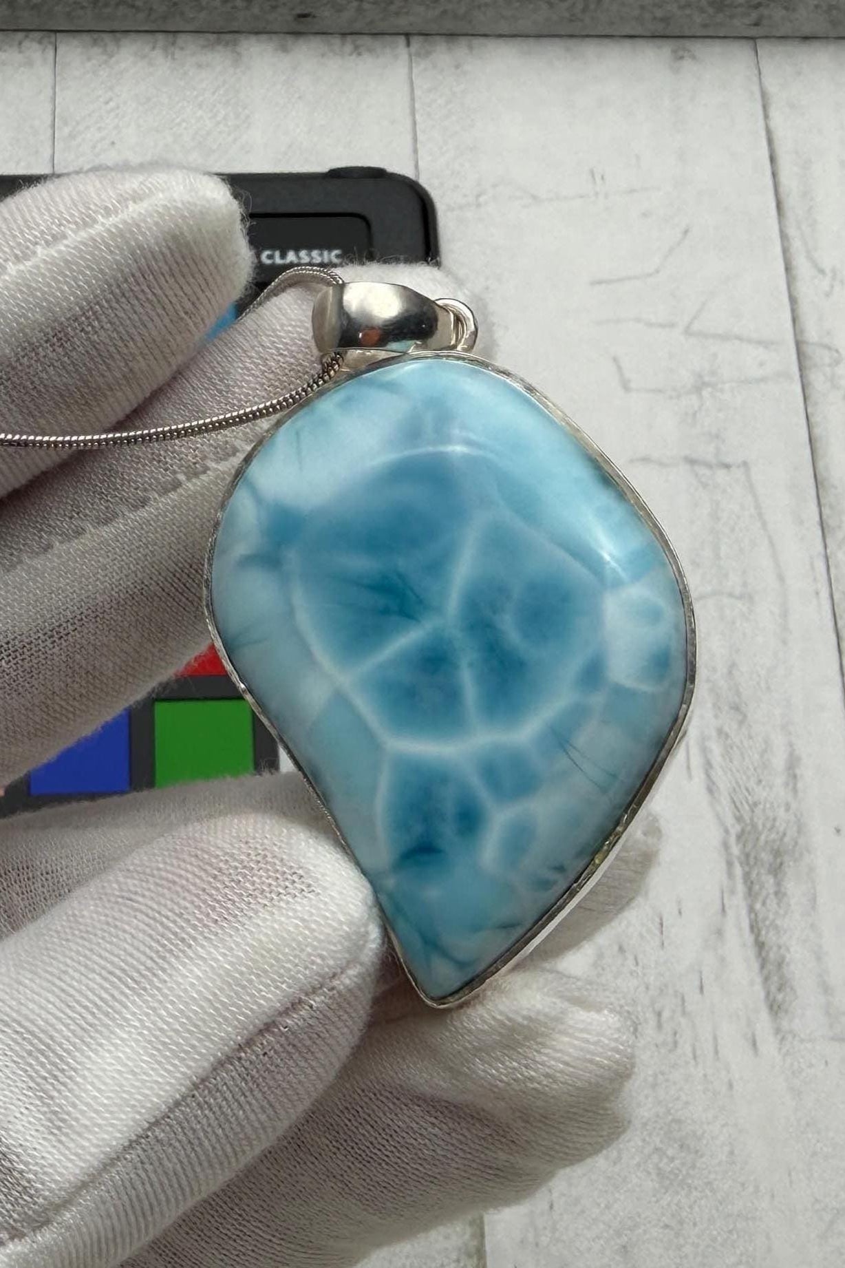 Large Larimar Freeform Pendant Necklace | Sterling Silver - Larimar Creations
