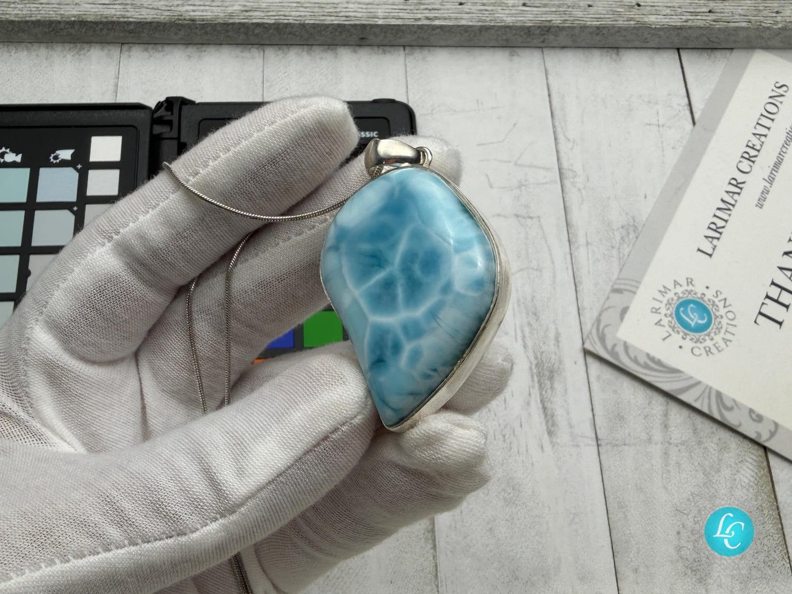 Large Larimar Freeform Pendant Necklace | Sterling Silver - Larimar Creations