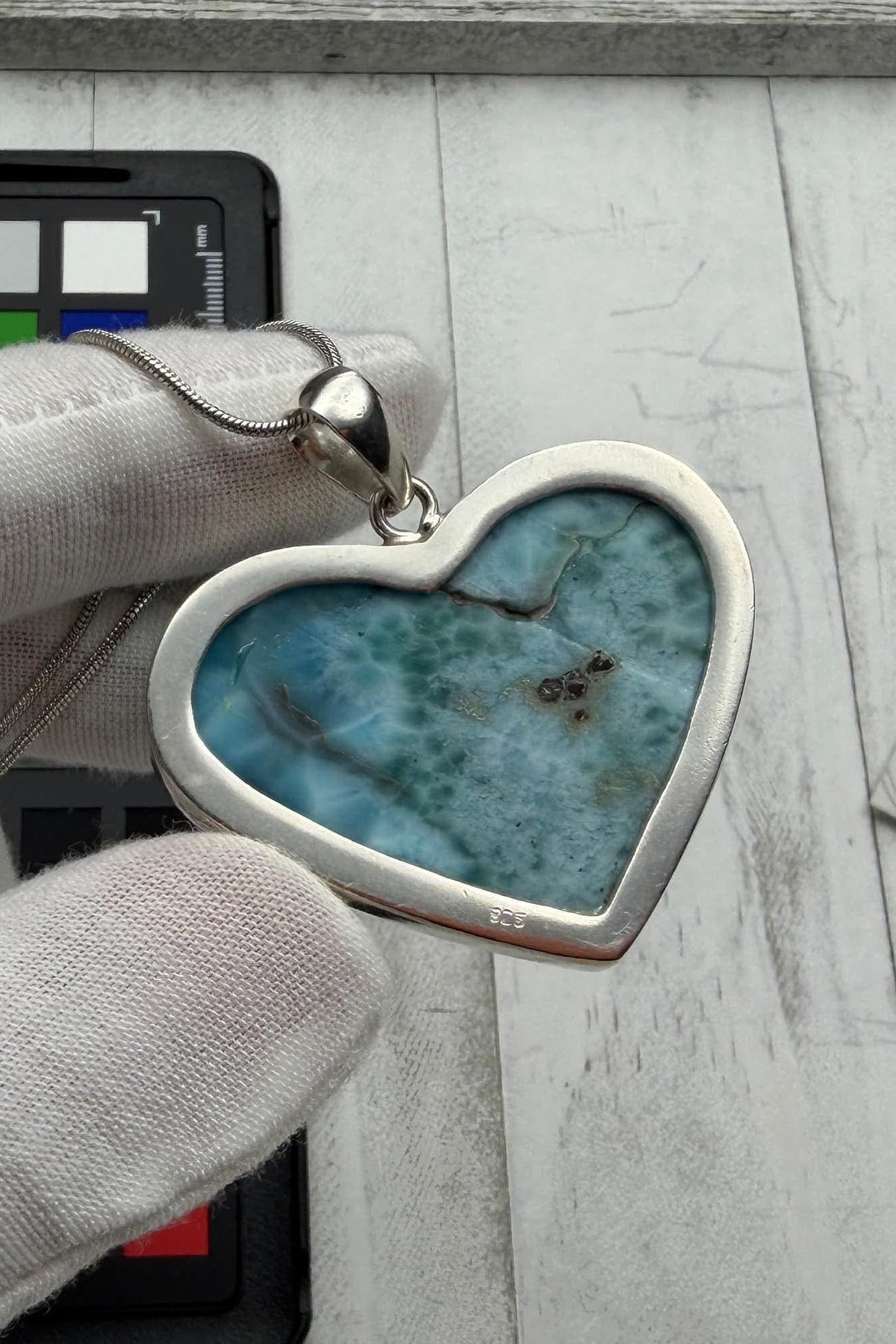 Large Larimar Heart Pendant, 925 Sterling Silver - Larimar Creations