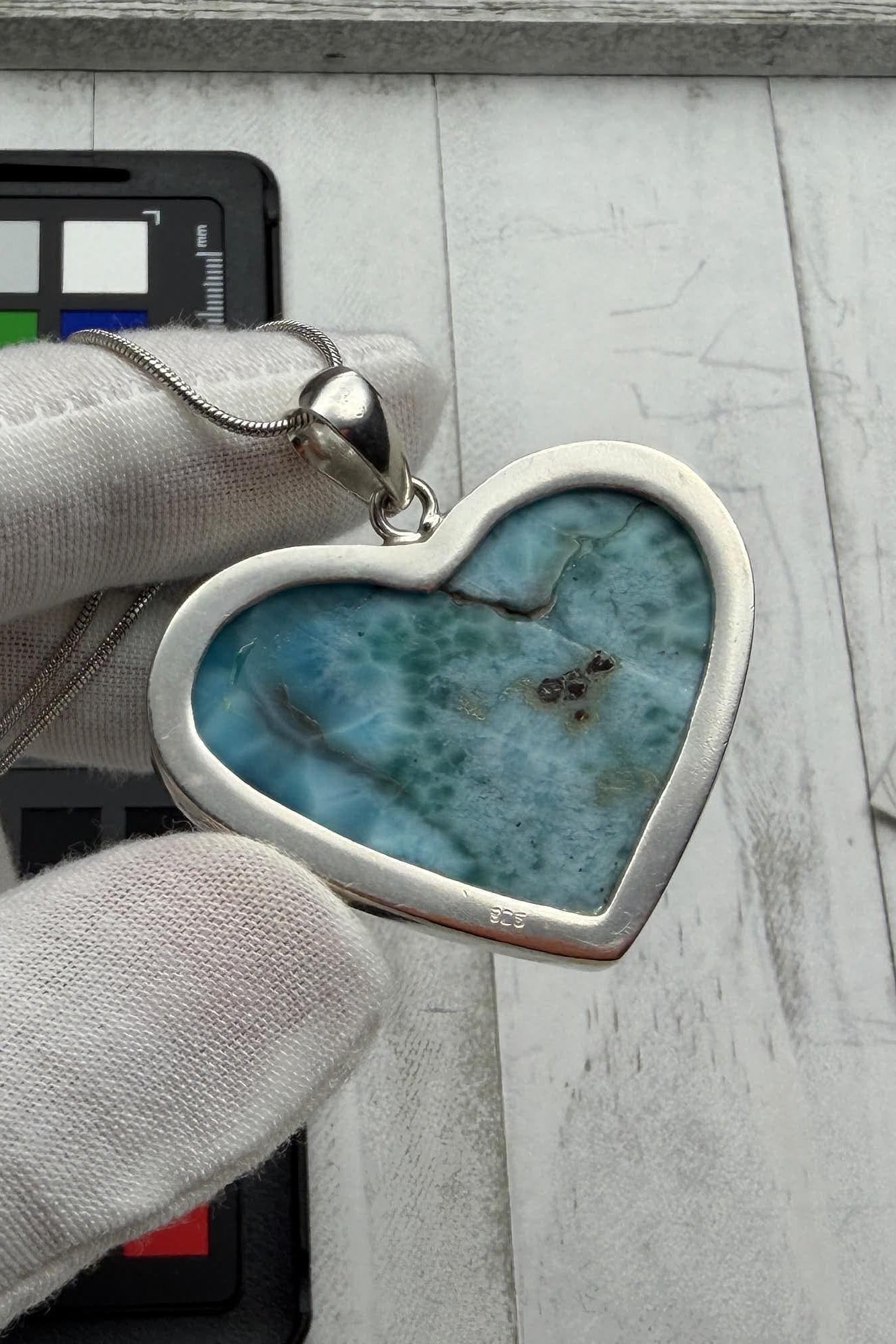 Large Larimar Heart Pendant, 925 Sterling Silver - Larimar Creations