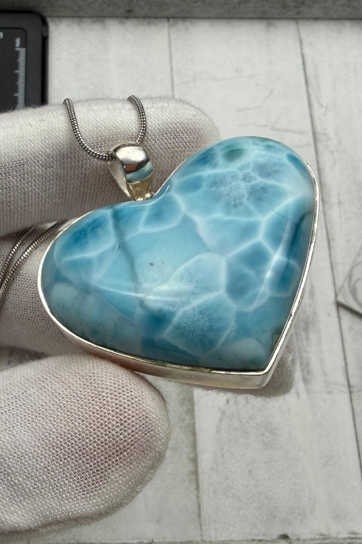 Large Larimar Heart Pendant, 925 Sterling Silver - Larimar Creations