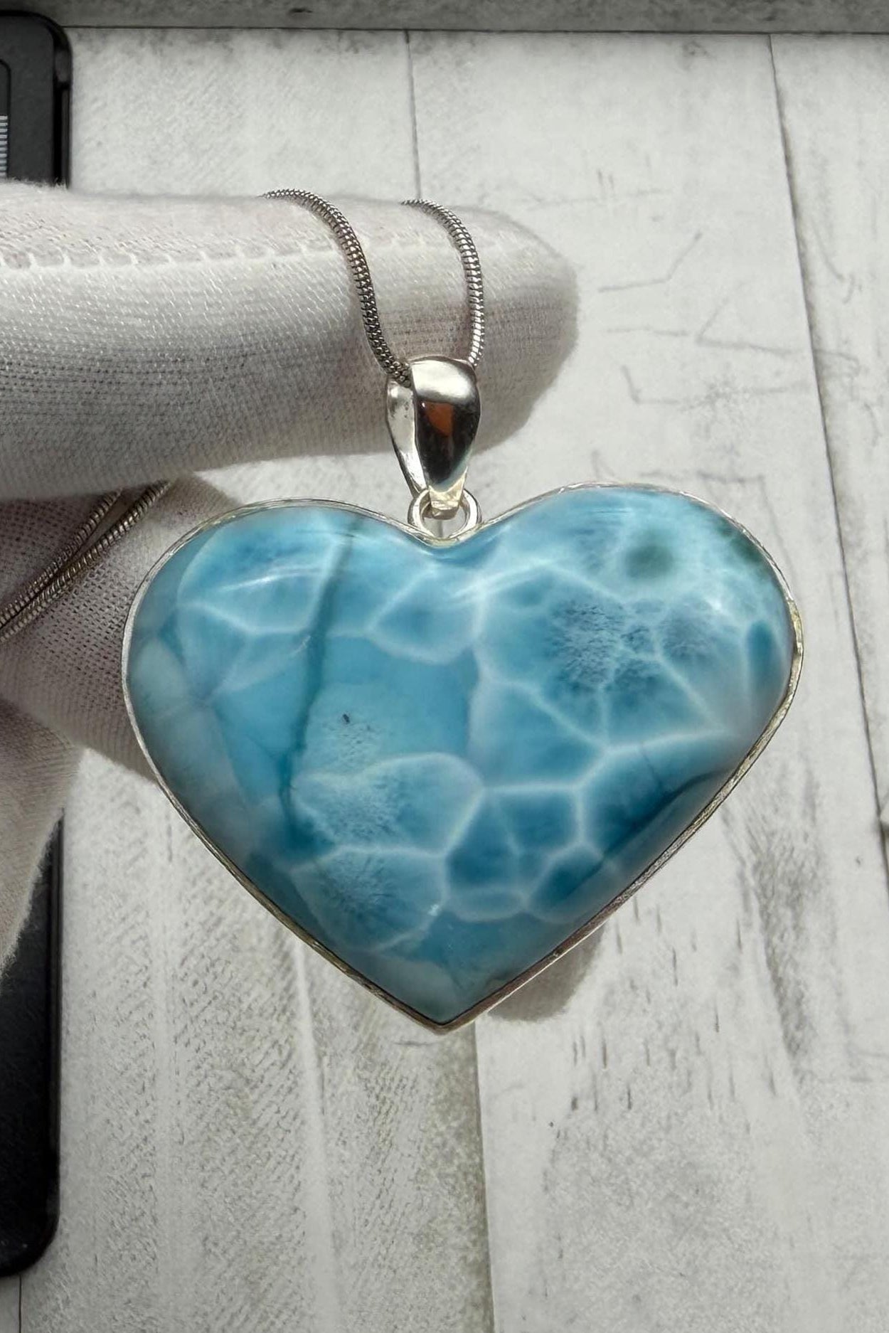 Large Larimar Heart Pendant, 925 Sterling Silver - Larimar Creations