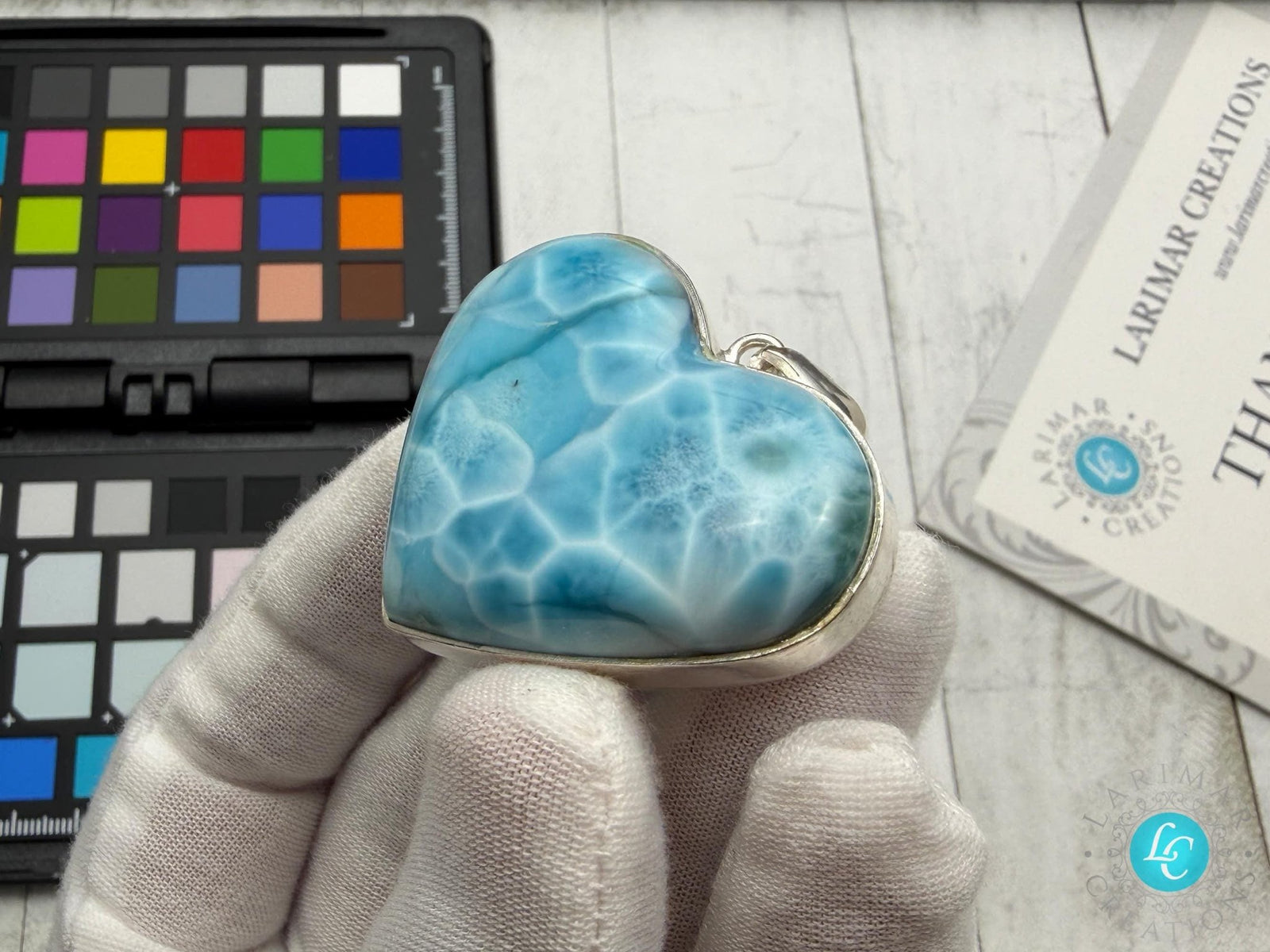 Large Larimar Heart Pendant, 925 Sterling Silver - Larimar Creations