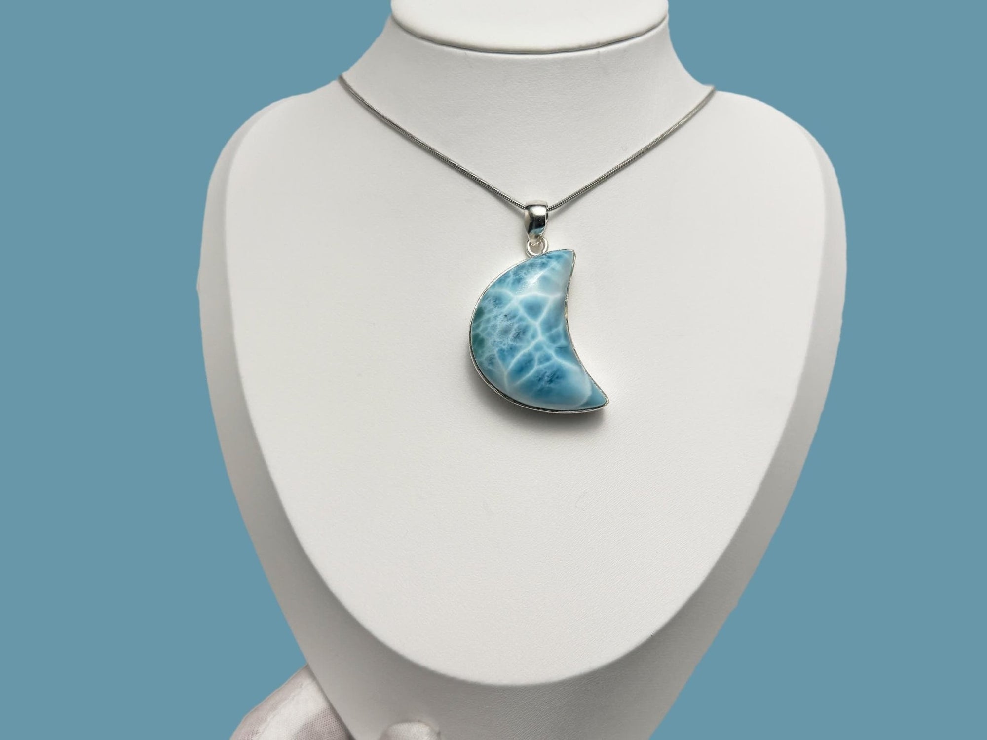 Large Larimar Moon Pendant Necklace - Larimar Creations