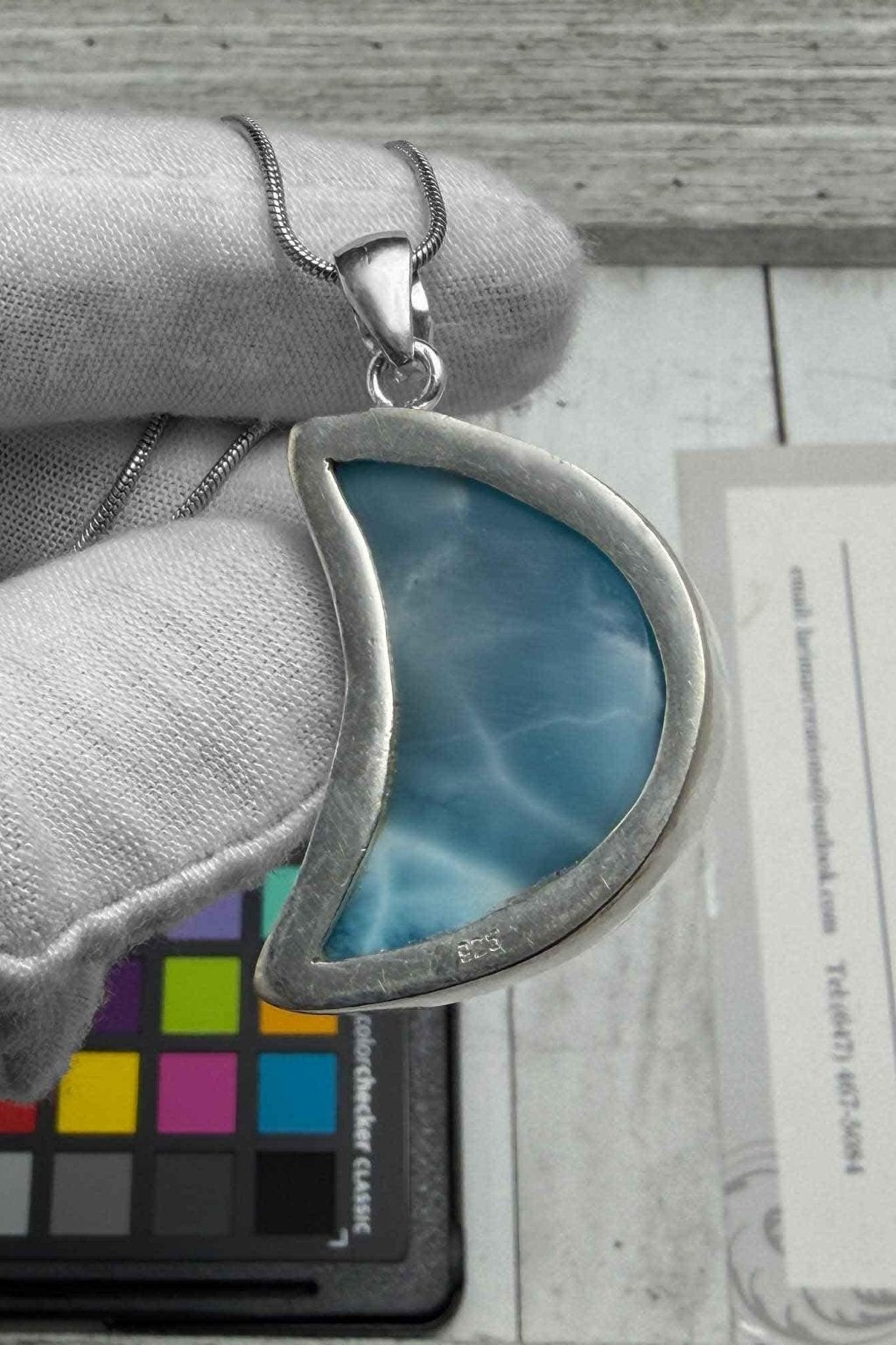 Large Larimar Moon Pendant Necklace - Larimar Creations