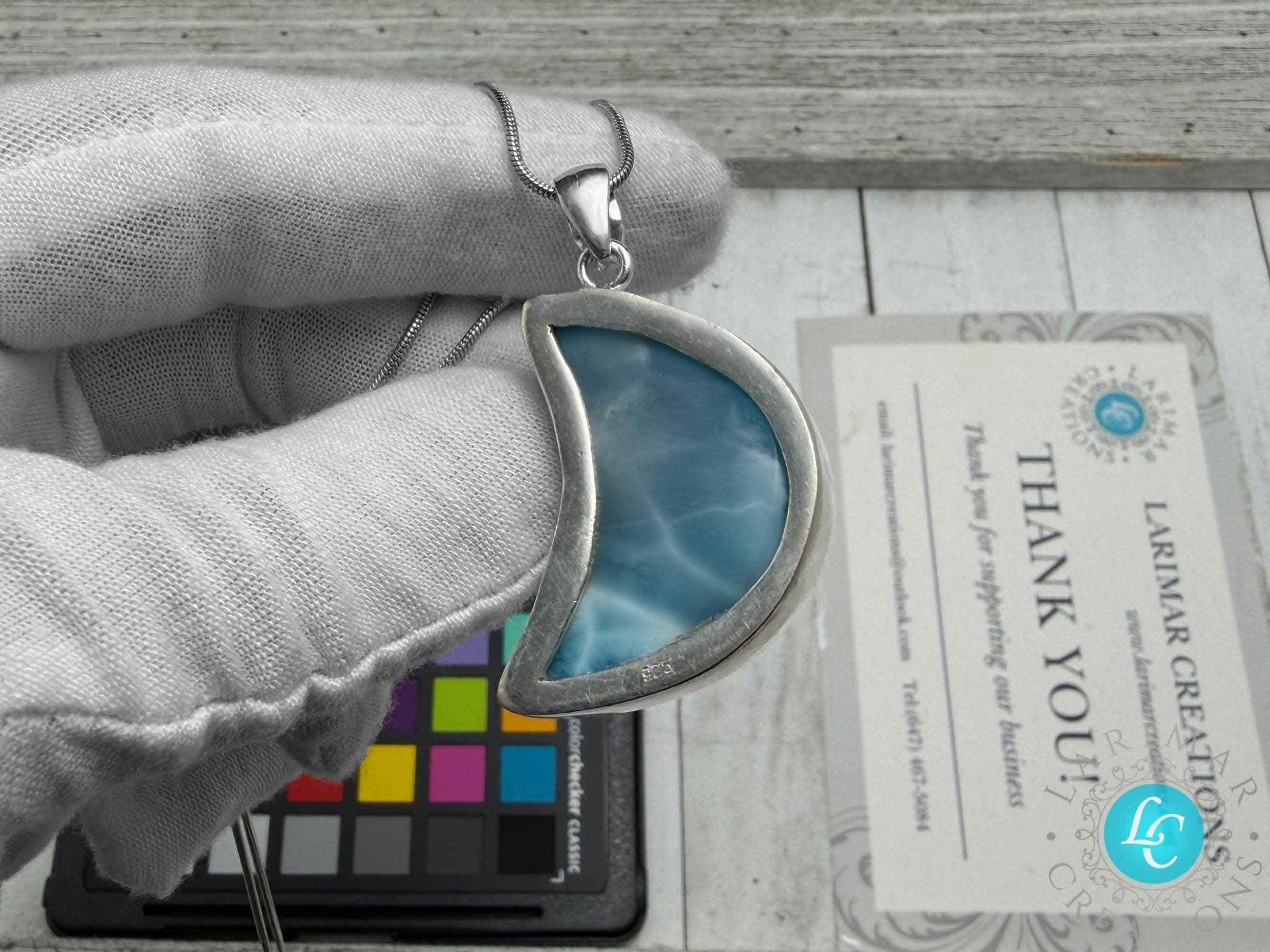 Large Larimar Moon Pendant Necklace - Larimar Creations