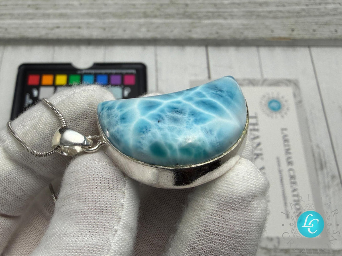 Large Larimar Moon Pendant Necklace - Larimar Creations