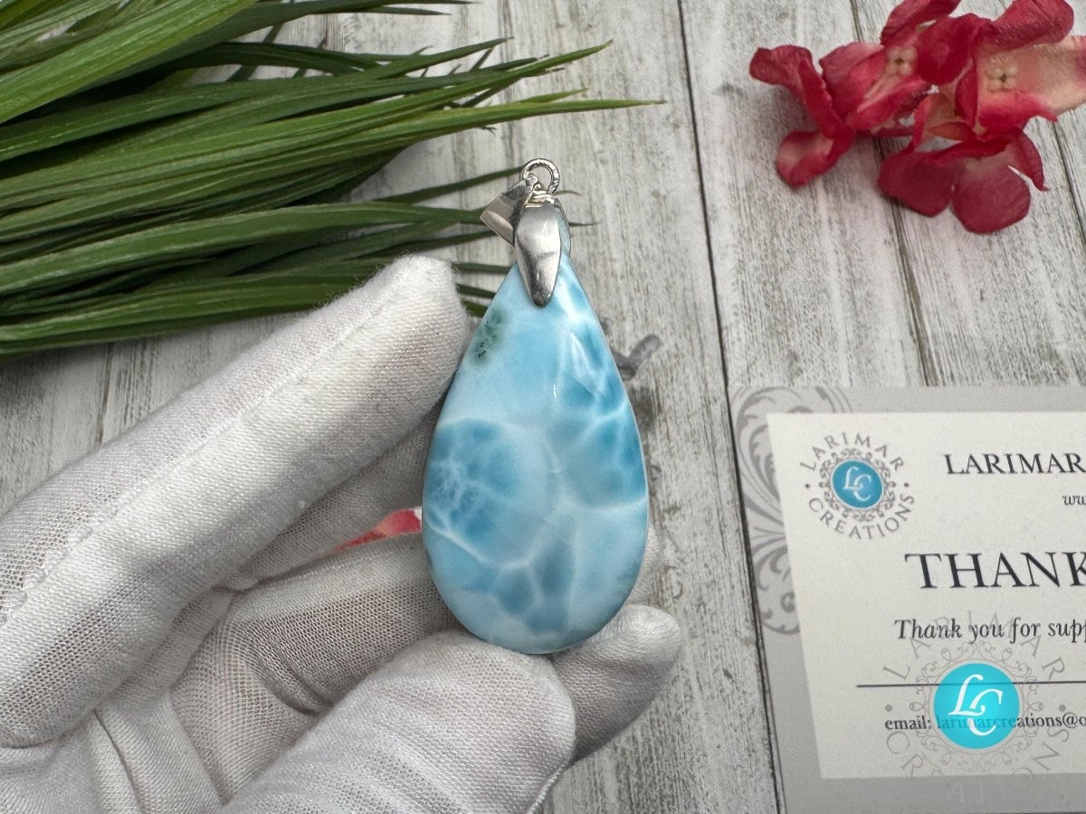Large Larimar Sterling Silver Pendant - Larimar Creations