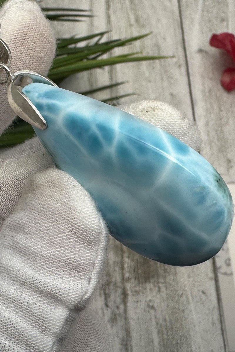 Large Larimar Sterling Silver Pendant - Larimar Creations