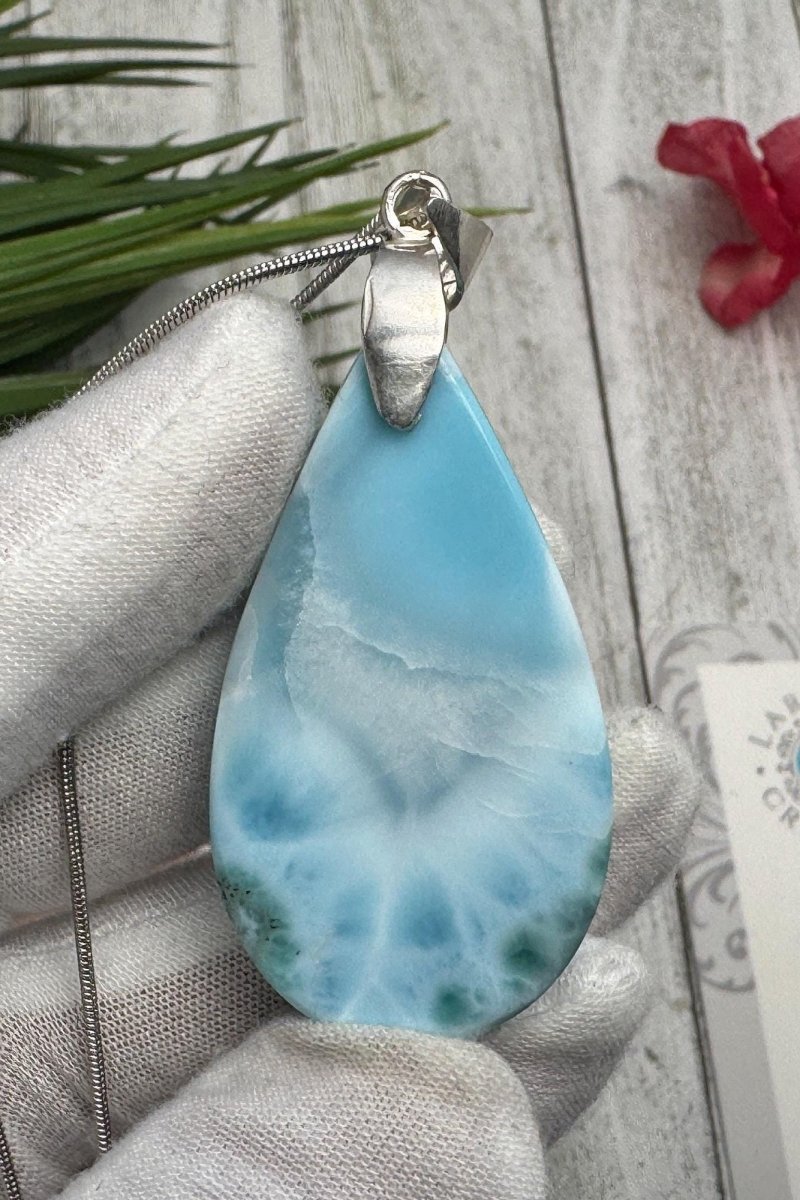 Large Larimar Sterling Silver Pendant - Larimar Creations