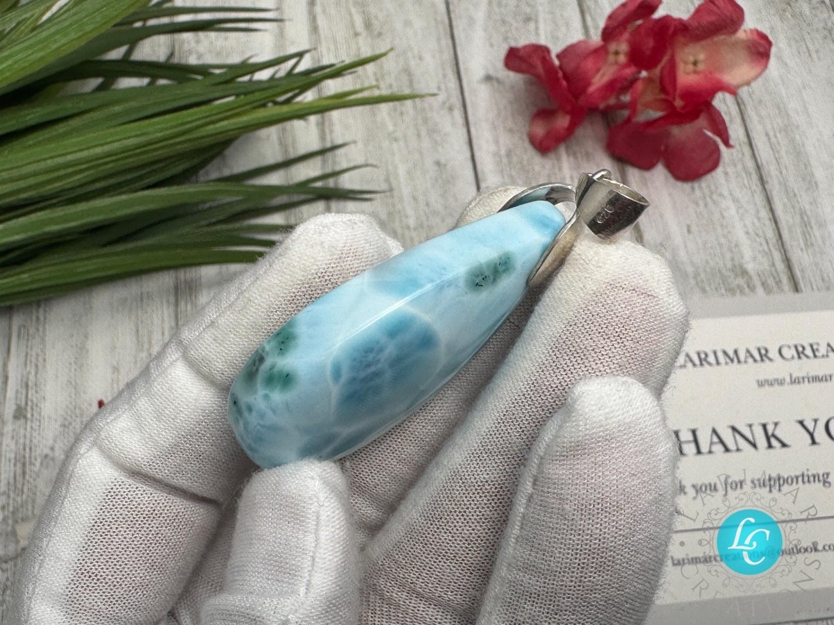 Large Larimar Sterling Silver Pendant - Larimar Creations