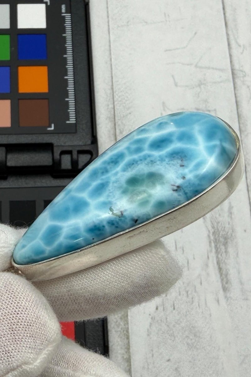 Large Larimar Teardrop Pendant Necklace | Sterling Silver - Larimar Creations