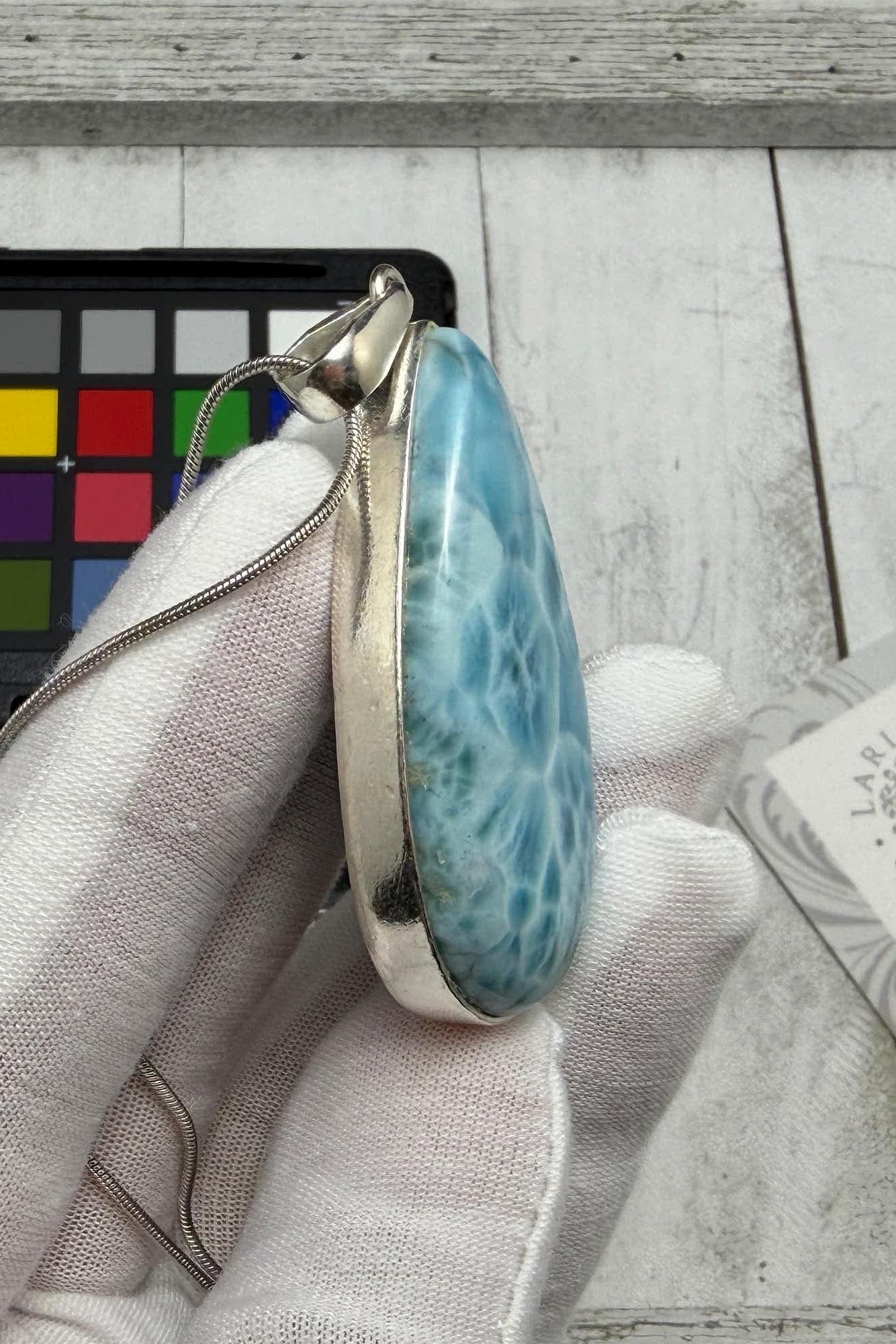 Large Teardrop Larimar Pendant 925 Sterling Silver - Larimar Creations