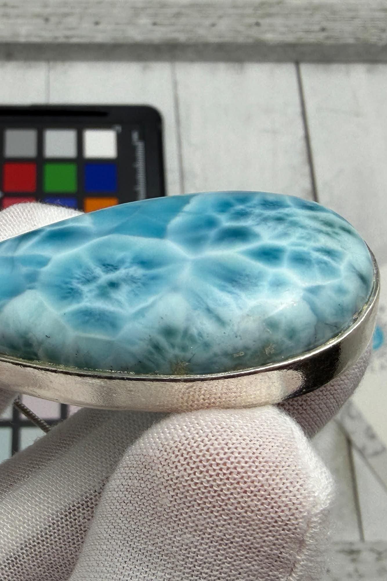 Large Teardrop Larimar Pendant 925 Sterling Silver - Larimar Creations