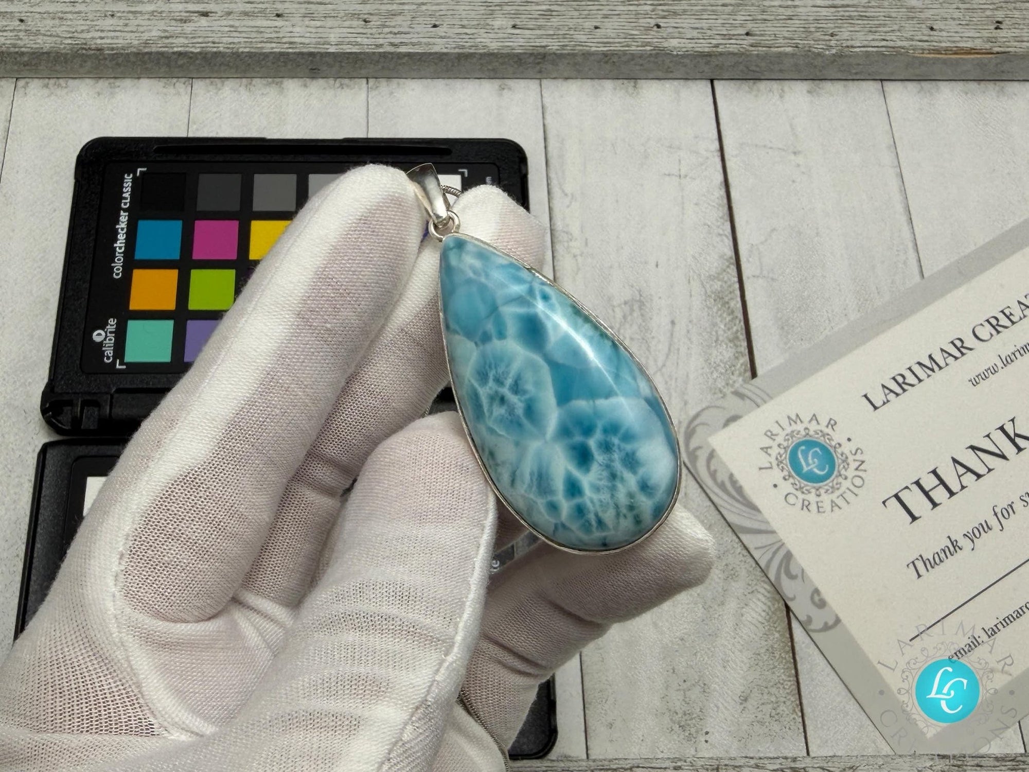 Large Teardrop Larimar Pendant 925 Sterling Silver - Larimar Creations