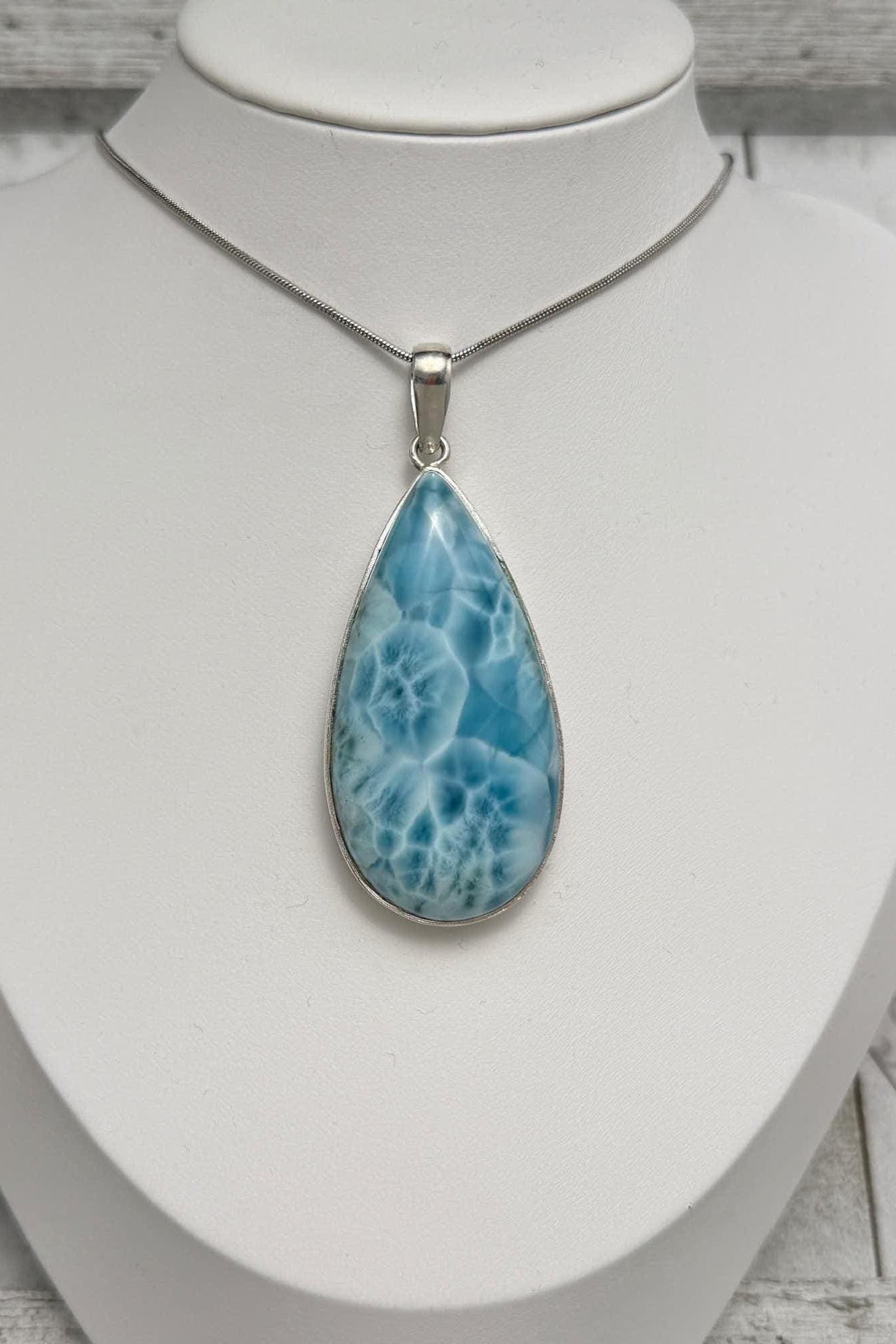Large Teardrop Larimar Pendant 925 Sterling Silver - Larimar Creations