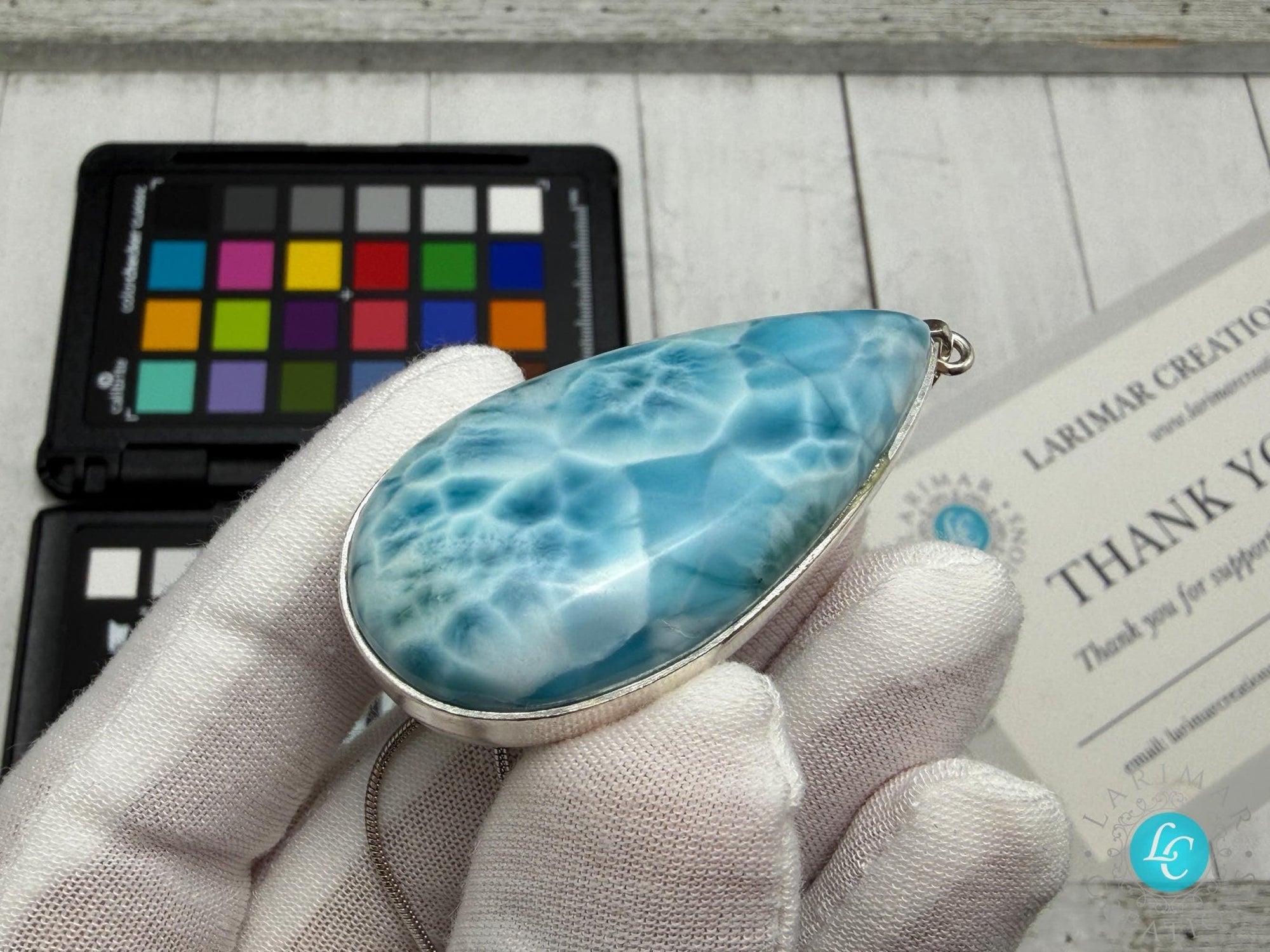 Large Teardrop Larimar Pendant 925 Sterling Silver - Larimar Creations