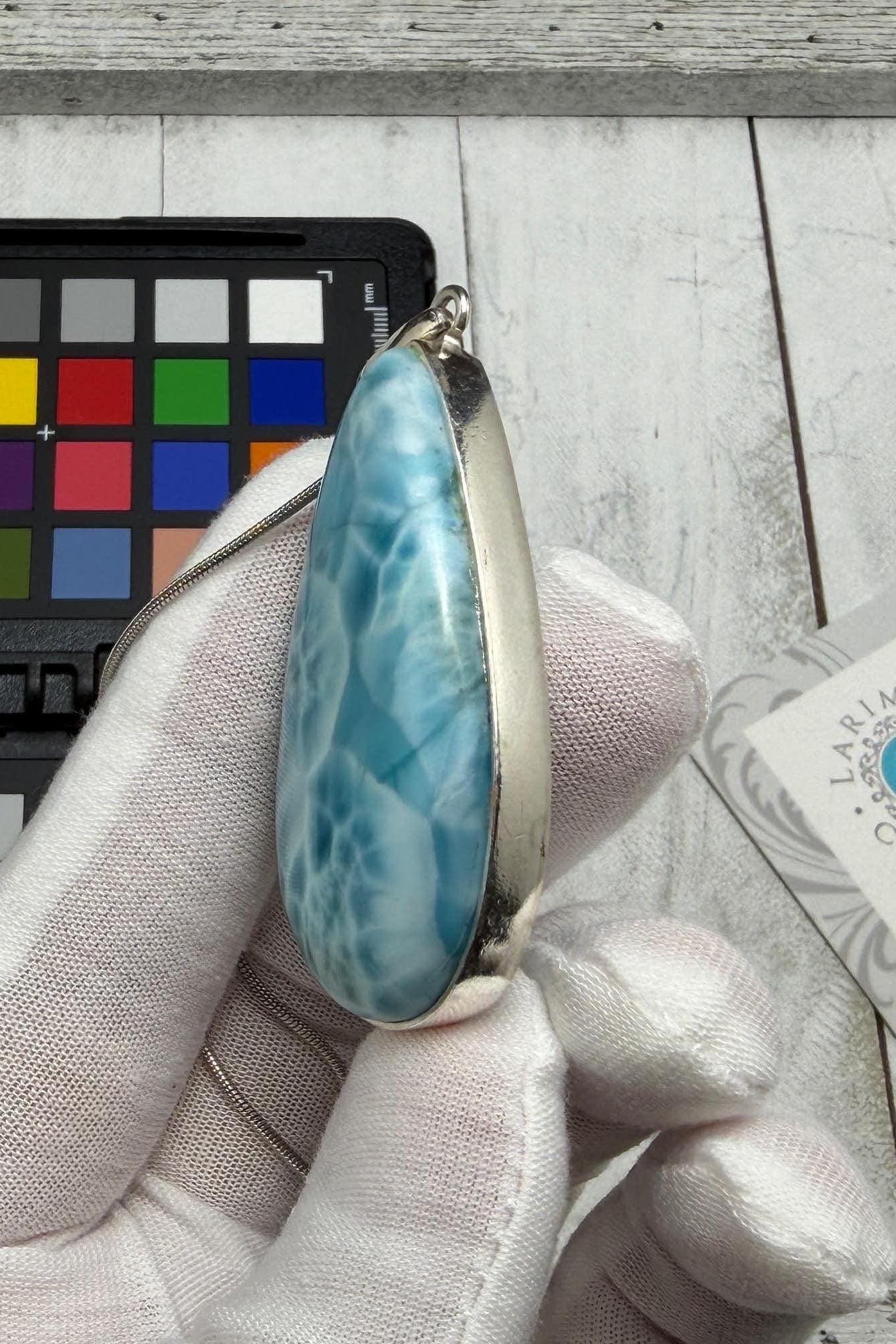 Large Teardrop Larimar Pendant 925 Sterling Silver - Larimar Creations