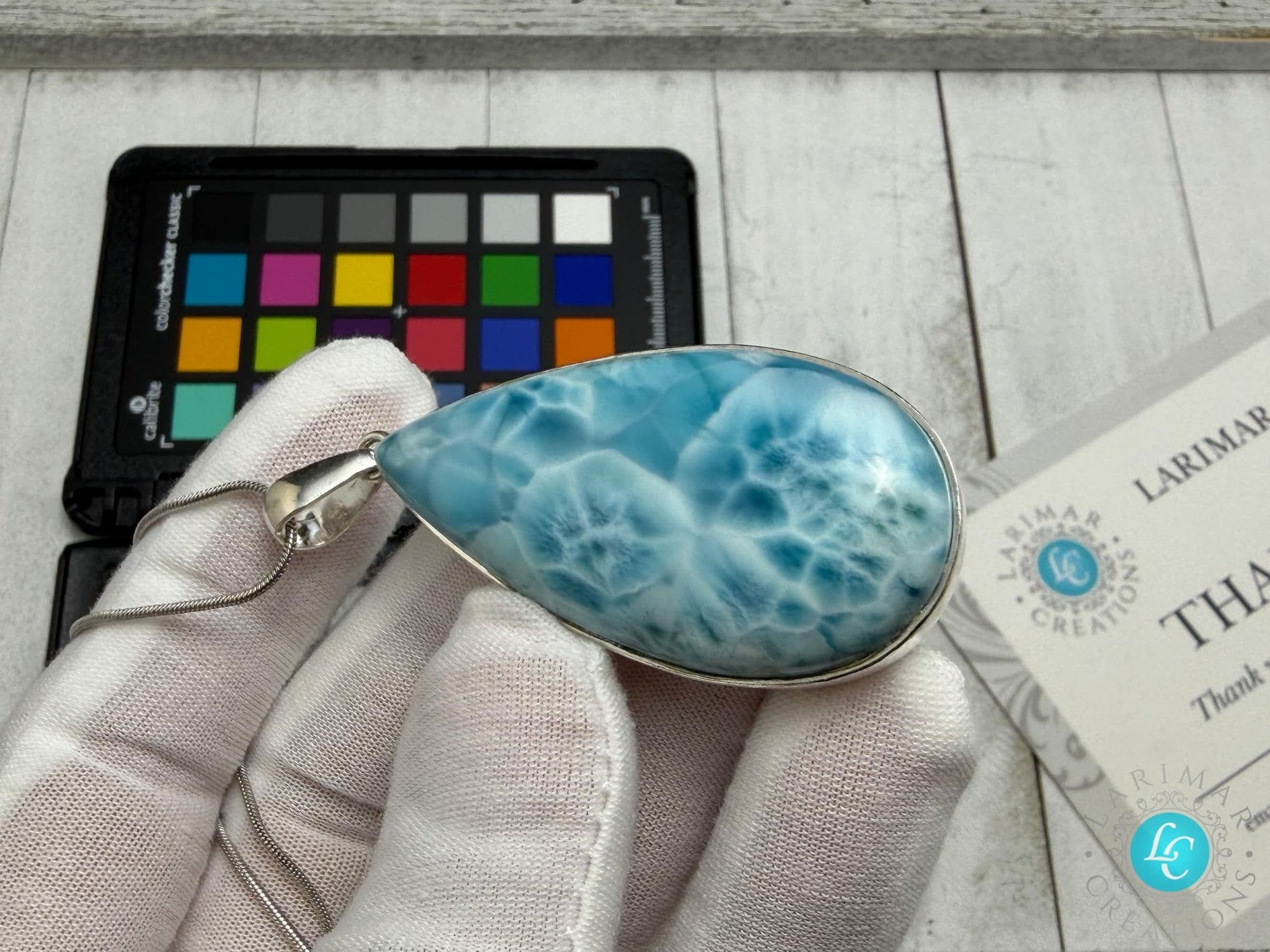 Large Teardrop Larimar Pendant 925 Sterling Silver - Larimar Creations