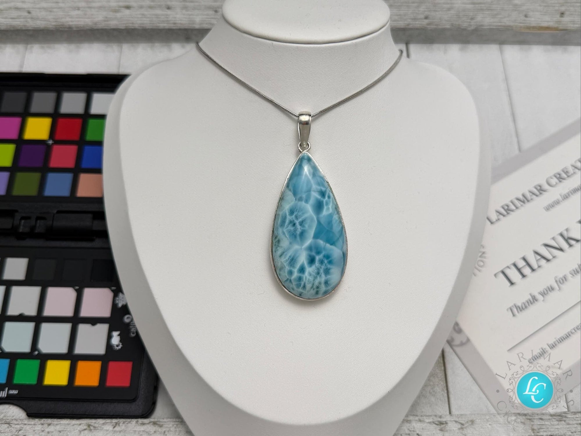 Large Teardrop Larimar Pendant 925 Sterling Silver - Larimar Creations