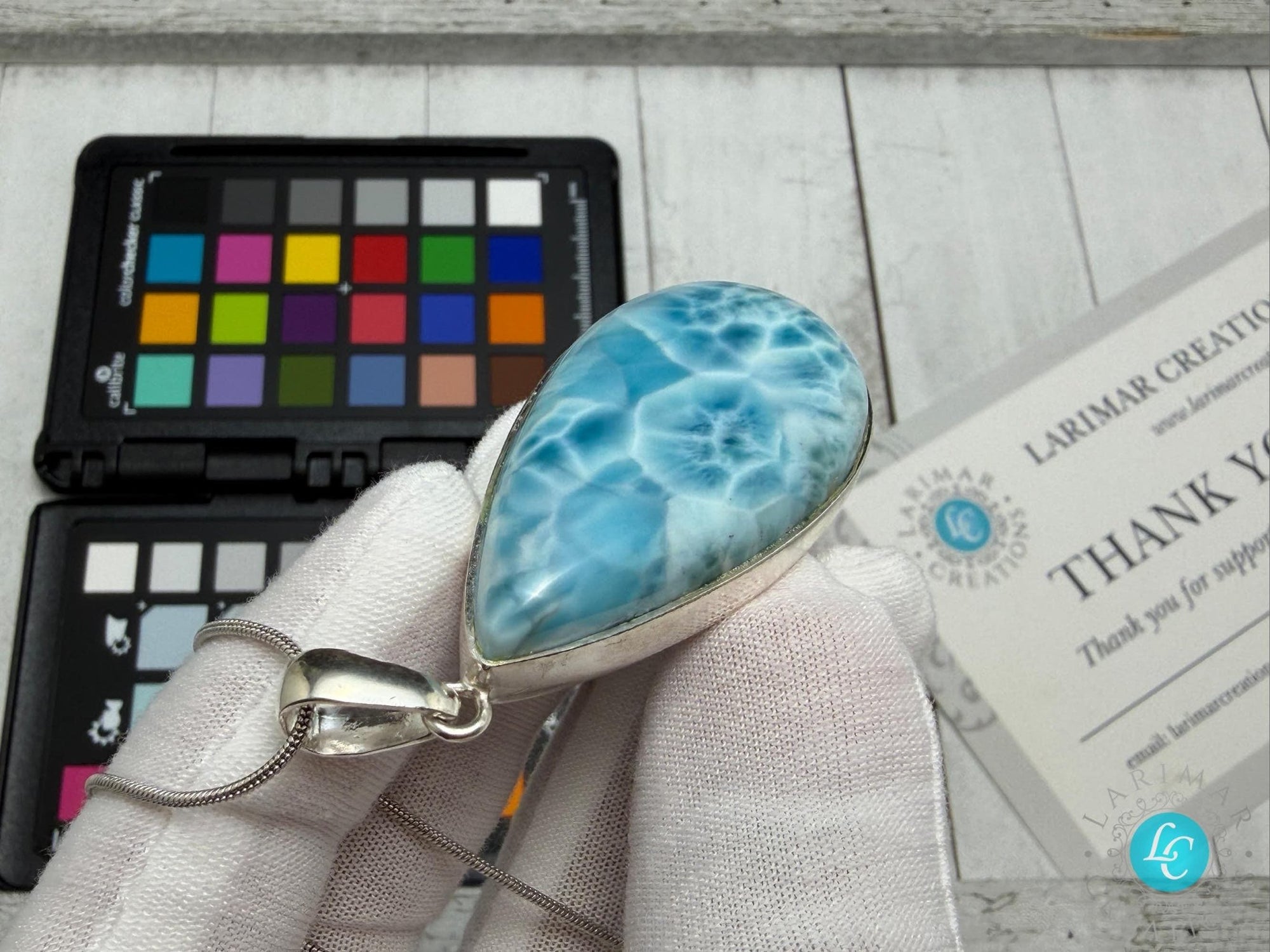 Large Teardrop Larimar Pendant 925 Sterling Silver - Larimar Creations