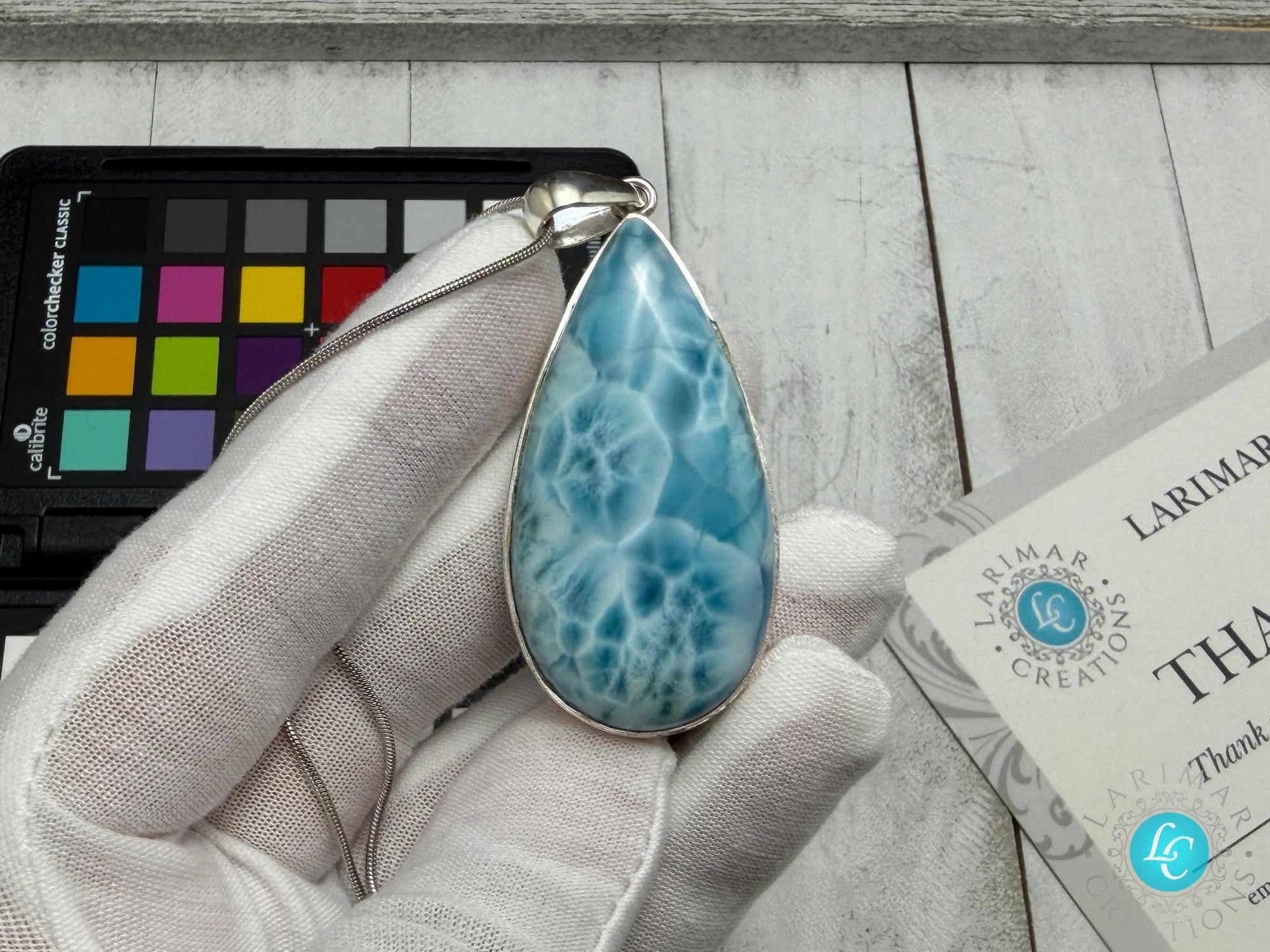 Large Teardrop Larimar Pendant 925 Sterling Silver - Larimar Creations