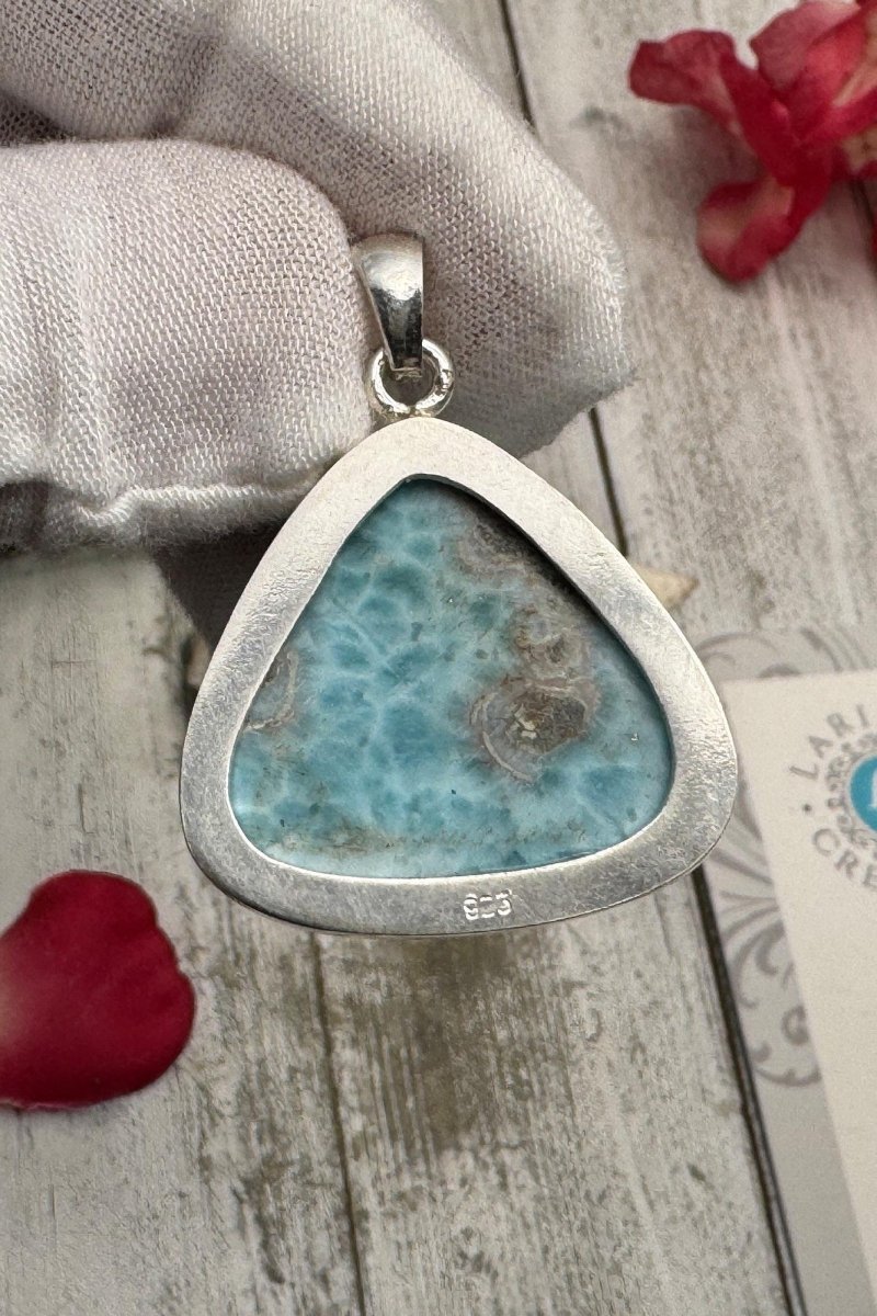 Large Triangle Larimar Pendant, 925 Sterling Silver - Larimar Creations