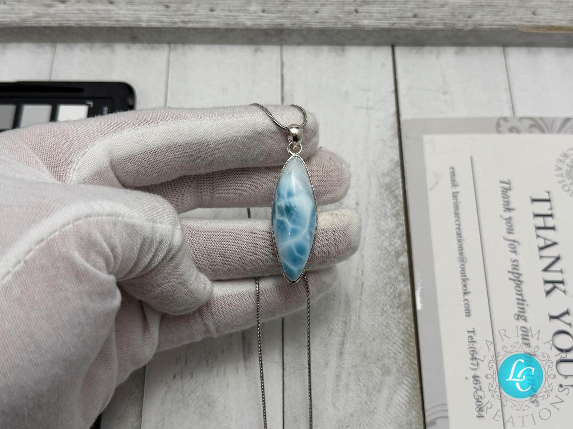 Larimar blue teardrop Pendant - Larimar Creations