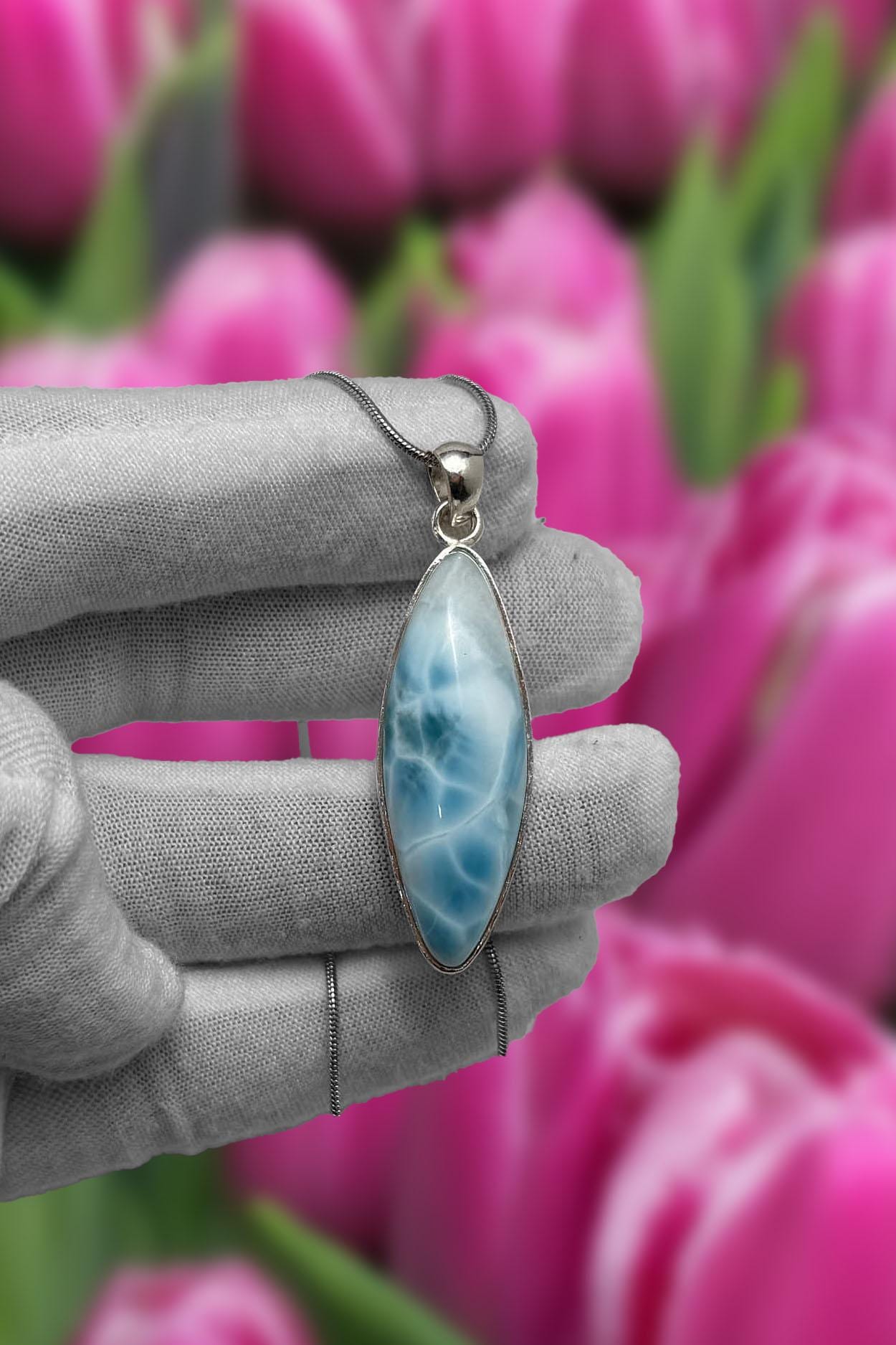 Larimar blue teardrop Pendant - Larimar Creations