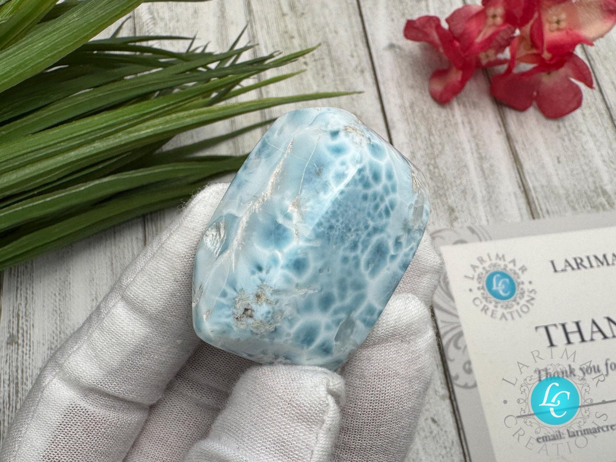 Larimar Cabochon Turtleback Pattern, Sea Blue White Collector’s Slab, Small Polished Gemstone, Mother&#39;s Day Gift, Healing
