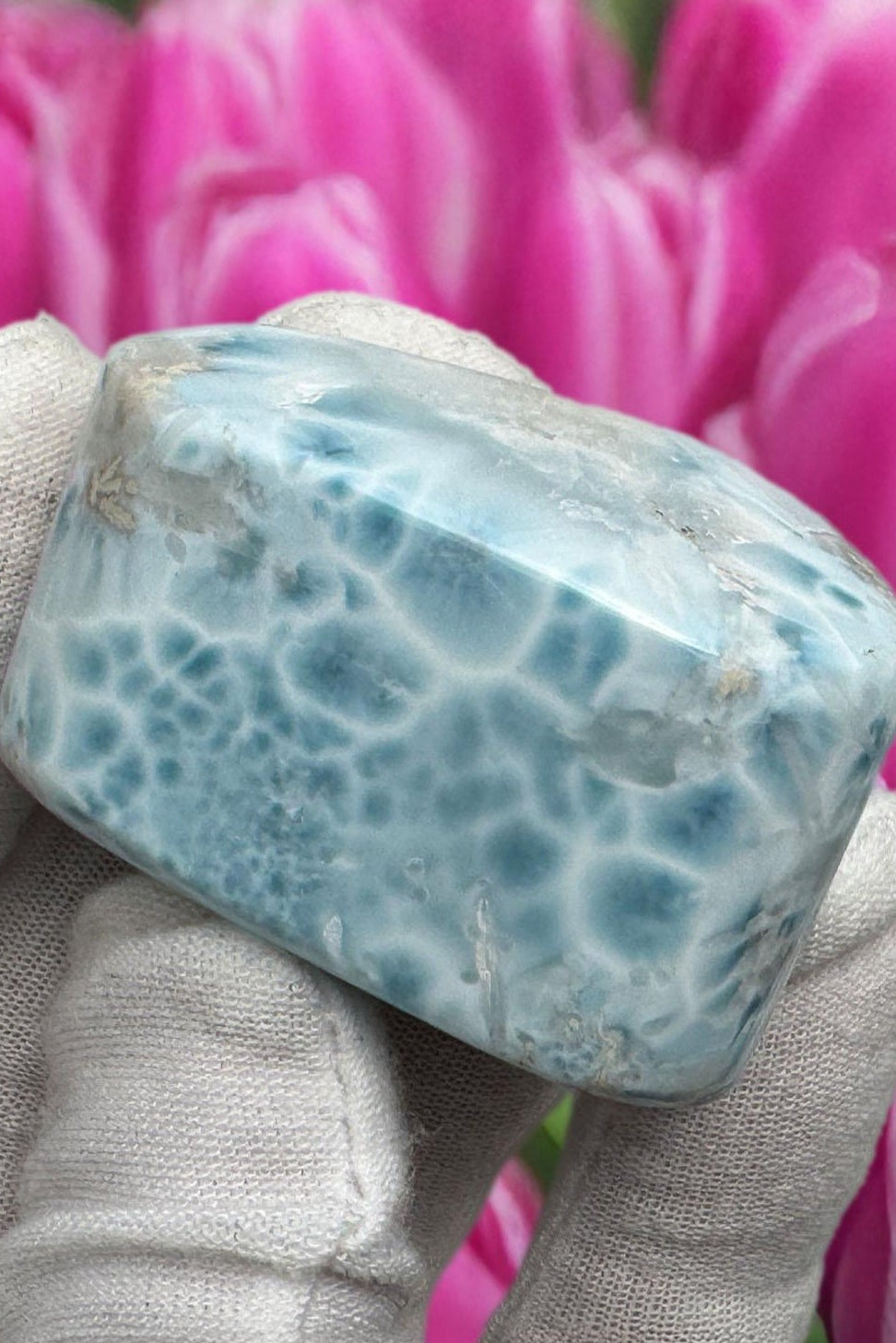 Larimar Cabochon Turtleback Pattern, Sea Blue White Collector’s Slab, Small Polished Gemstone, Mother's Day Gift, Healing