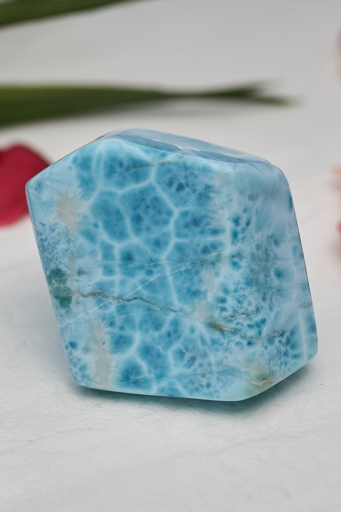 91.g Raw Larimar Big Cabochon all sides polished Larimar turtleback top quality authentic dominican larimar