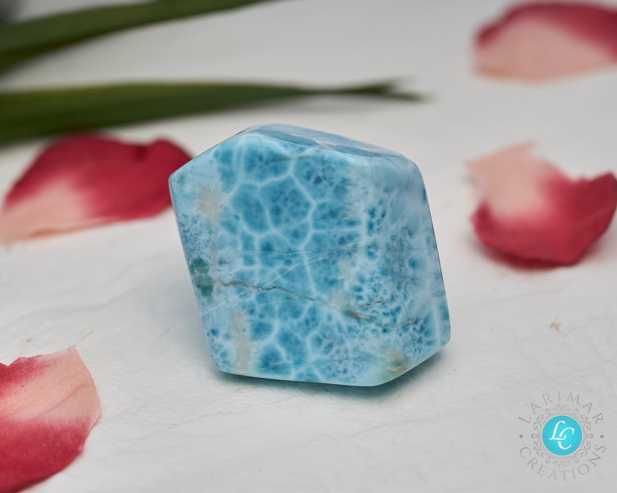 91.g Raw Larimar Big Cabochon all sides polished Larimar turtleback top quality authentic dominican larimar