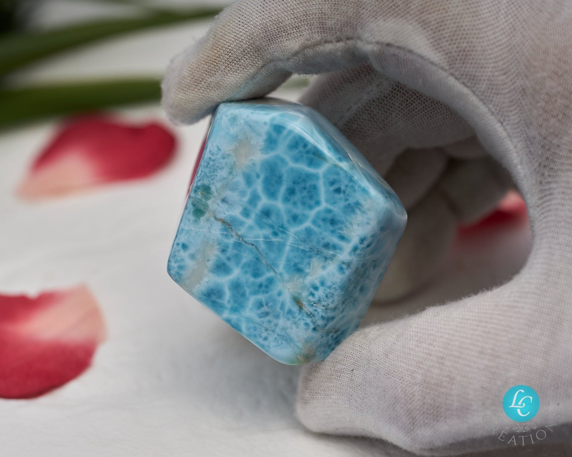 91.g Raw Larimar Big Cabochon all sides polished Larimar turtleback top quality authentic dominican larimar