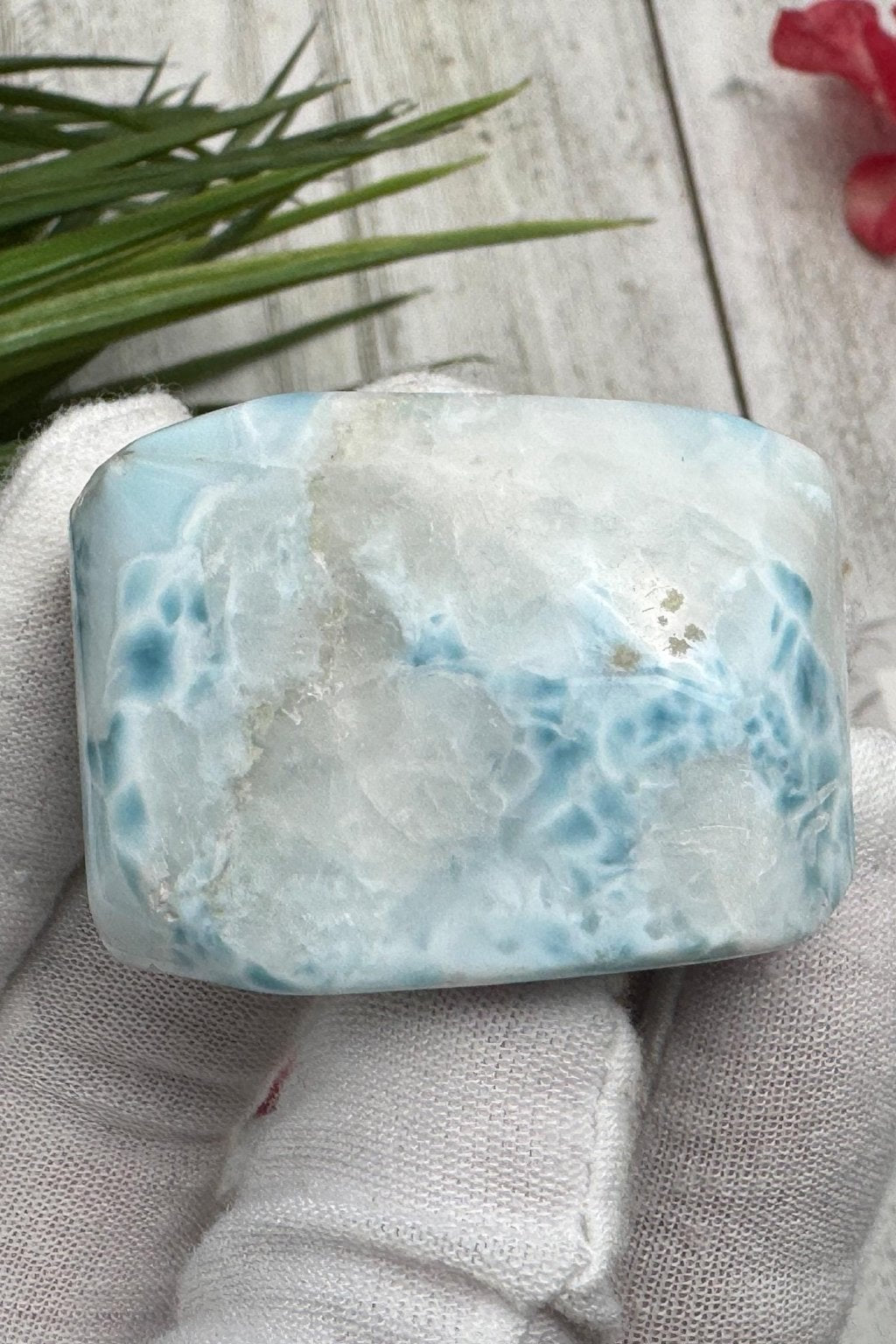 Larimar Cabochon Turtleback Pattern, Sea Blue White Collector’s Slab, Small Polished Gemstone, Mother's Day Gift, Healing