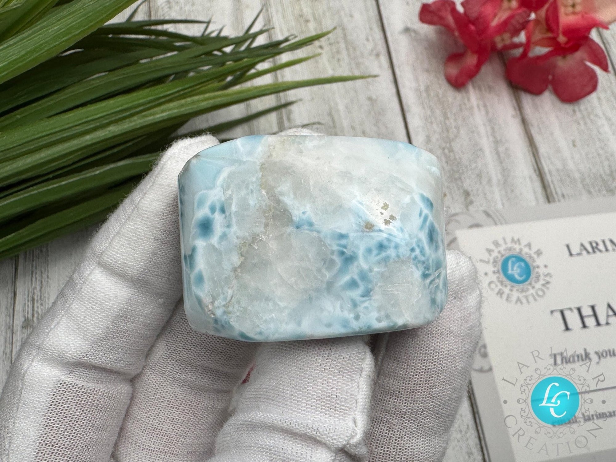 Larimar Cabochon Turtleback Pattern, Sea Blue White Collector’s Slab, Small Polished Gemstone, Mother&#39;s Day Gift, Healing