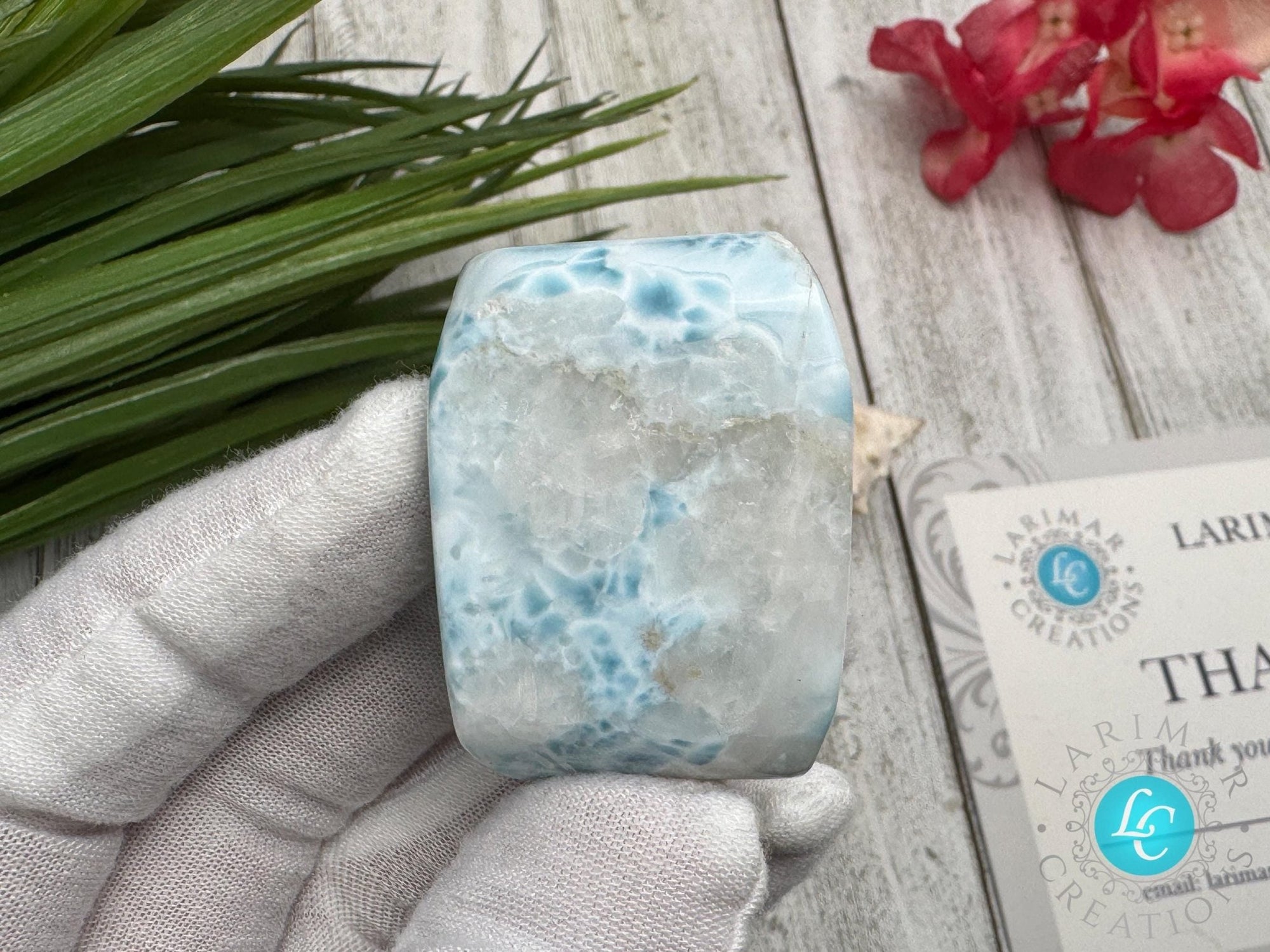 Larimar Cabochon Turtleback Pattern, Sea Blue White Collector’s Slab, Small Polished Gemstone, Mother&#39;s Day Gift, Healing