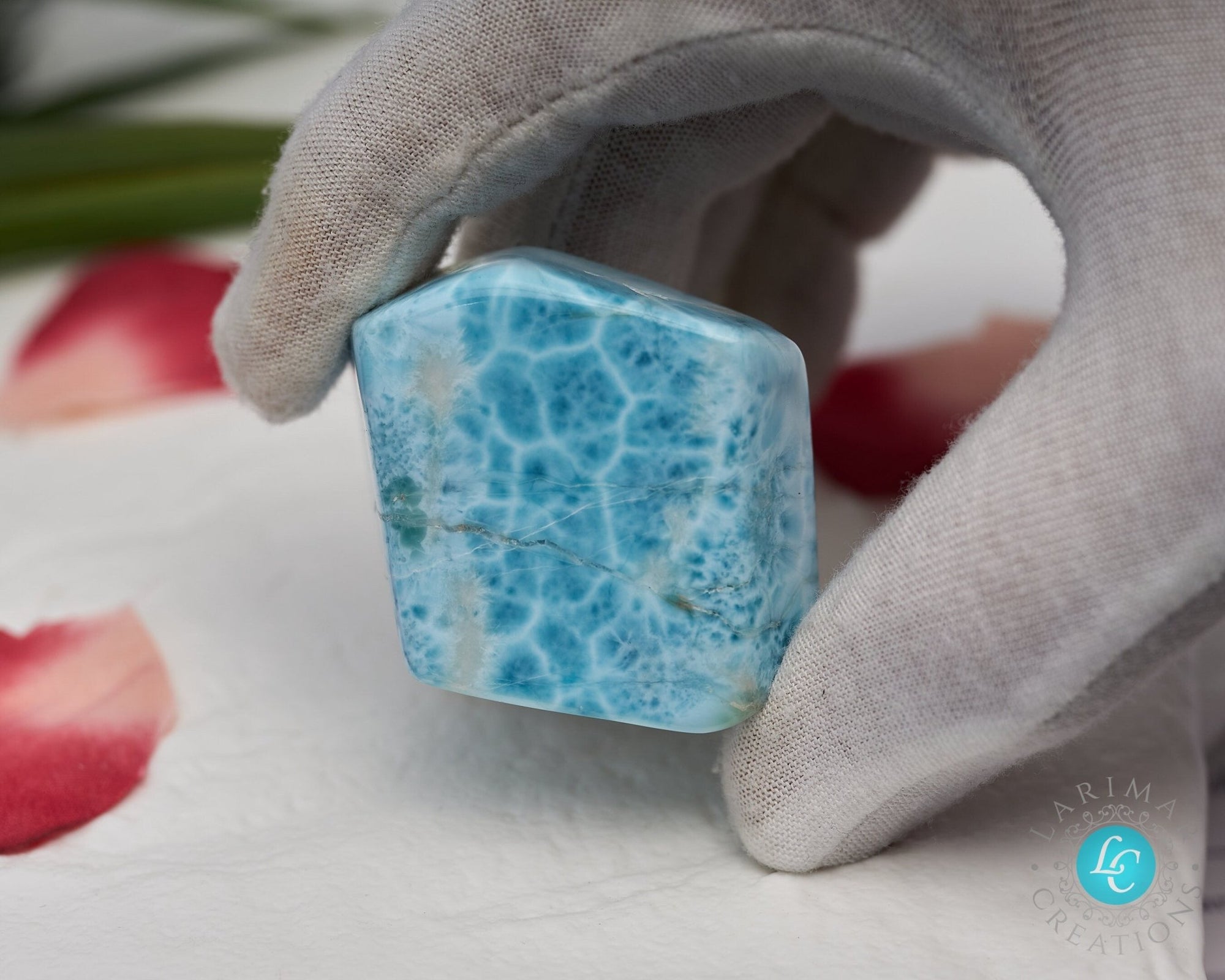 91.g Raw Larimar Big Cabochon all sides polished Larimar turtleback top quality authentic dominican larimar