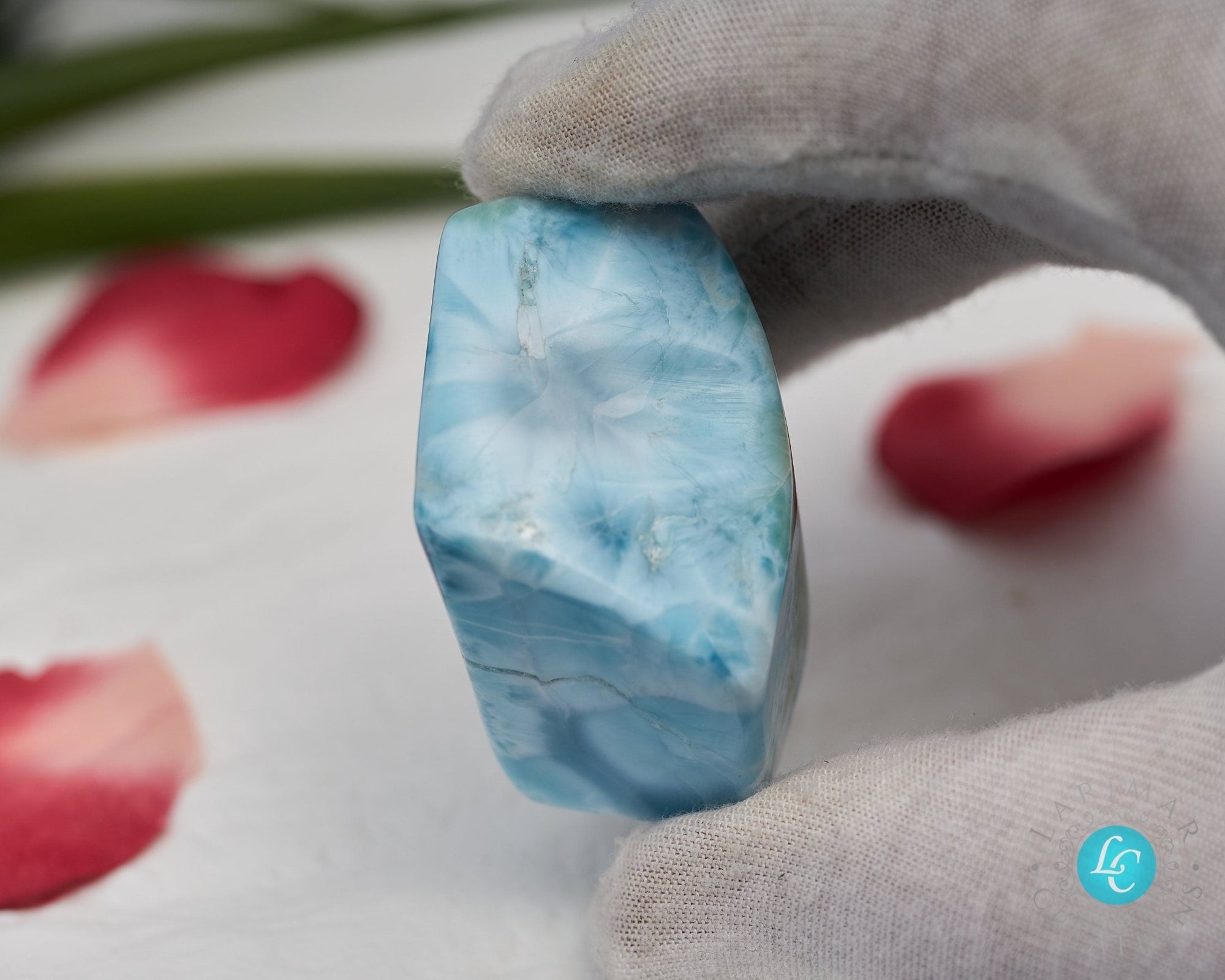 91.g Raw Larimar Big Cabochon all sides polished Larimar turtleback top quality authentic dominican larimar