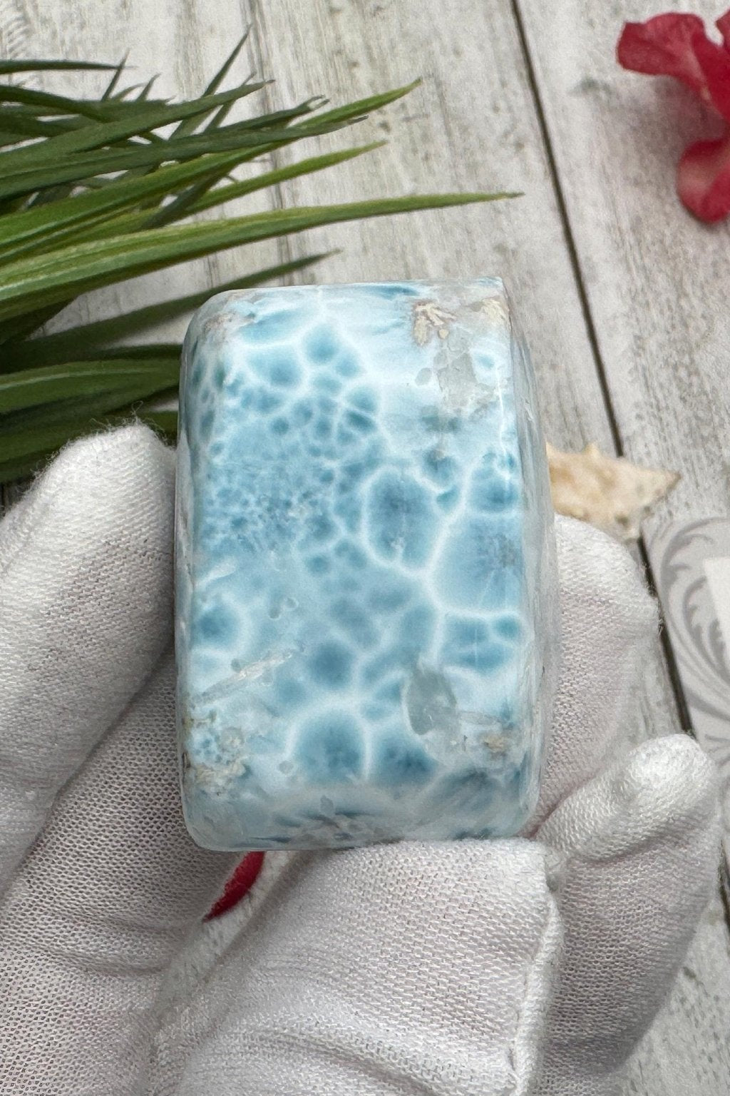 Larimar Cabochon Turtleback Pattern, Sea Blue White Collector’s Slab, Small Polished Gemstone, Mother's Day Gift, Healing