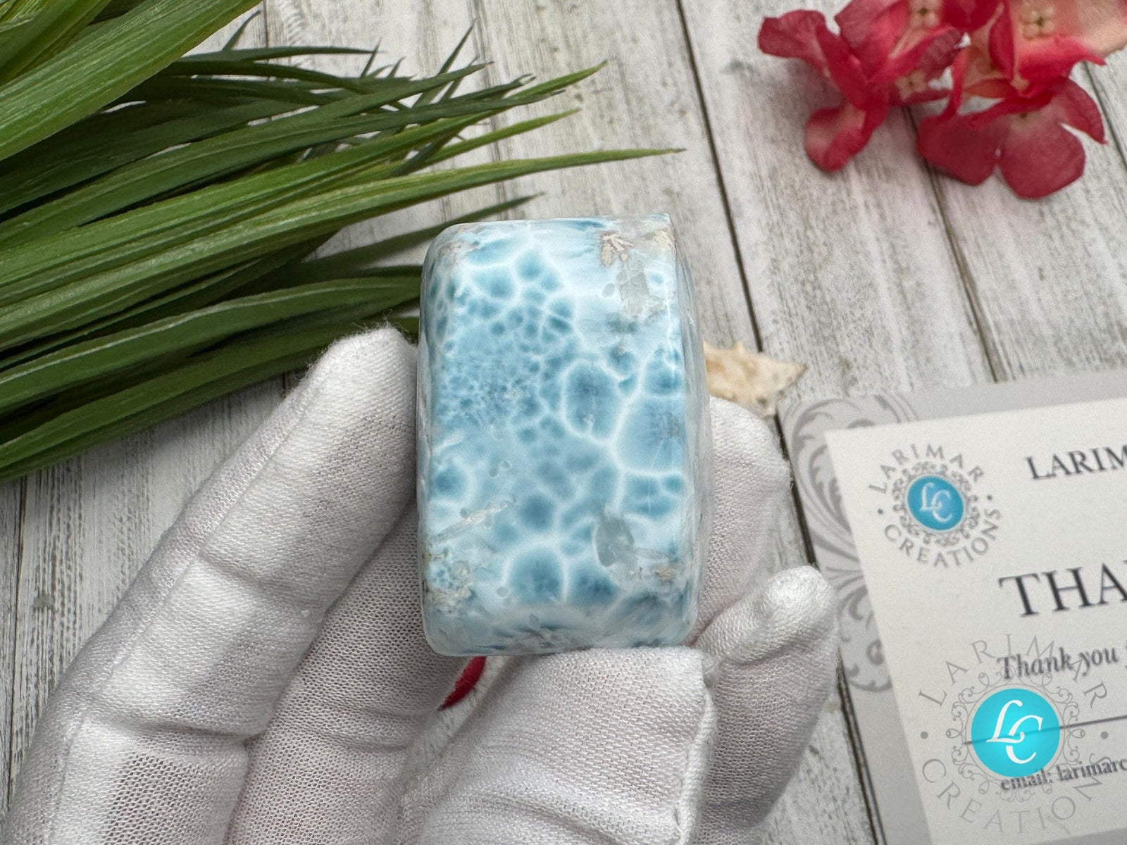 Larimar Cabochon Turtleback Pattern, Sea Blue White Collector’s Slab, Small Polished Gemstone, Mother's Day Gift, Healing