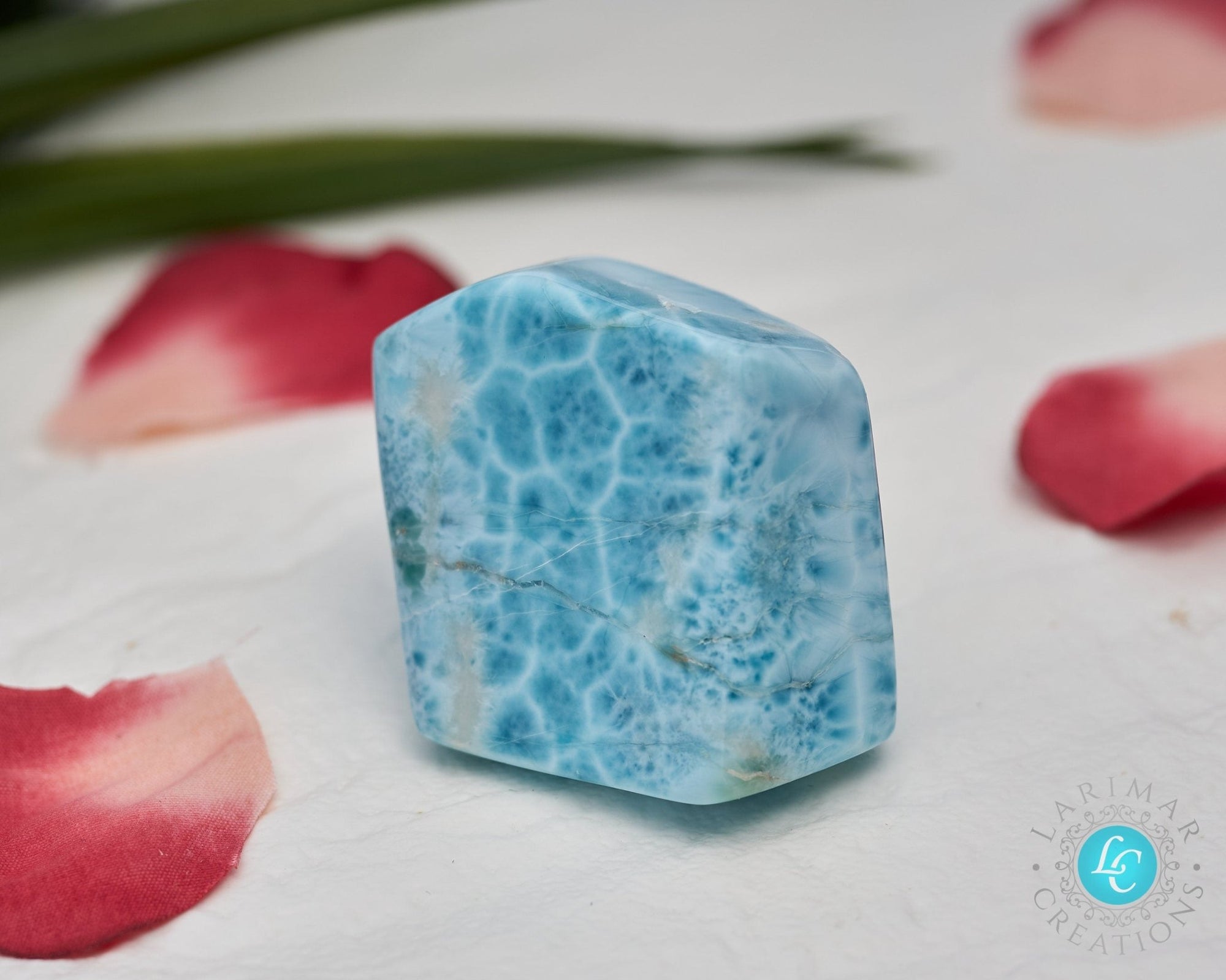 91.g Raw Larimar Big Cabochon all sides polished Larimar turtleback top quality authentic dominican larimar