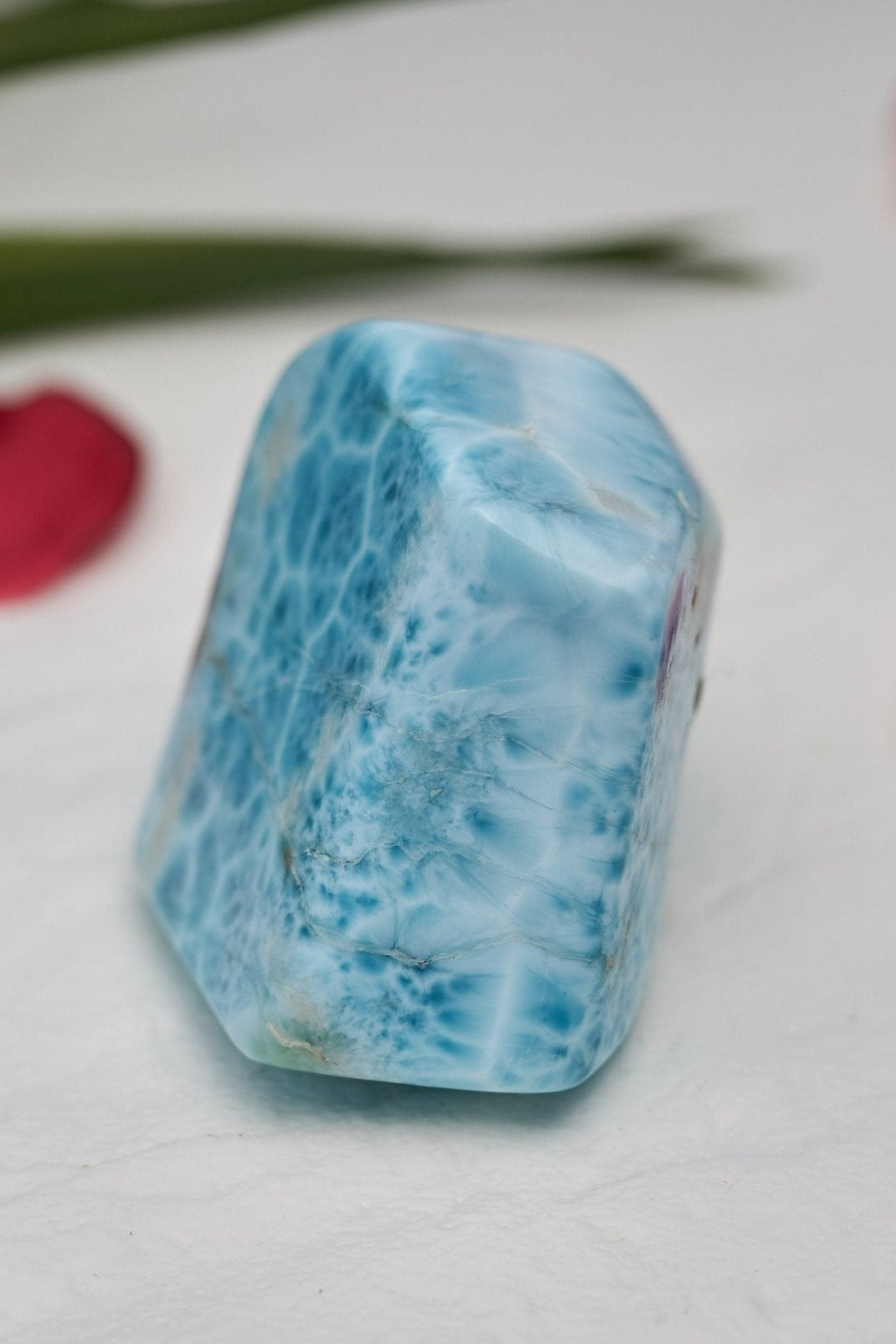 91.g Raw Larimar Big Cabochon all sides polished Larimar turtleback top quality authentic dominican larimar