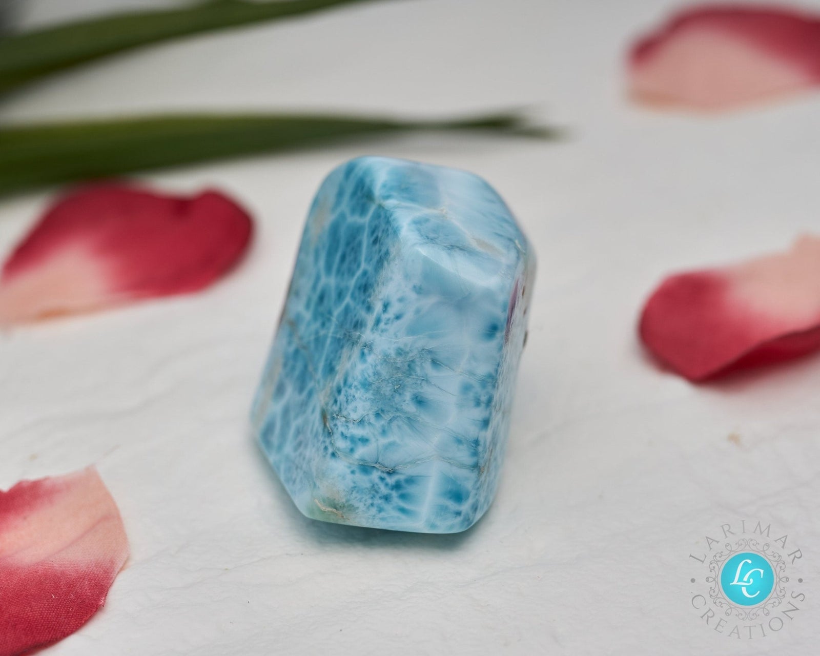 91.g Raw Larimar Big Cabochon all sides polished Larimar turtleback top quality authentic dominican larimar