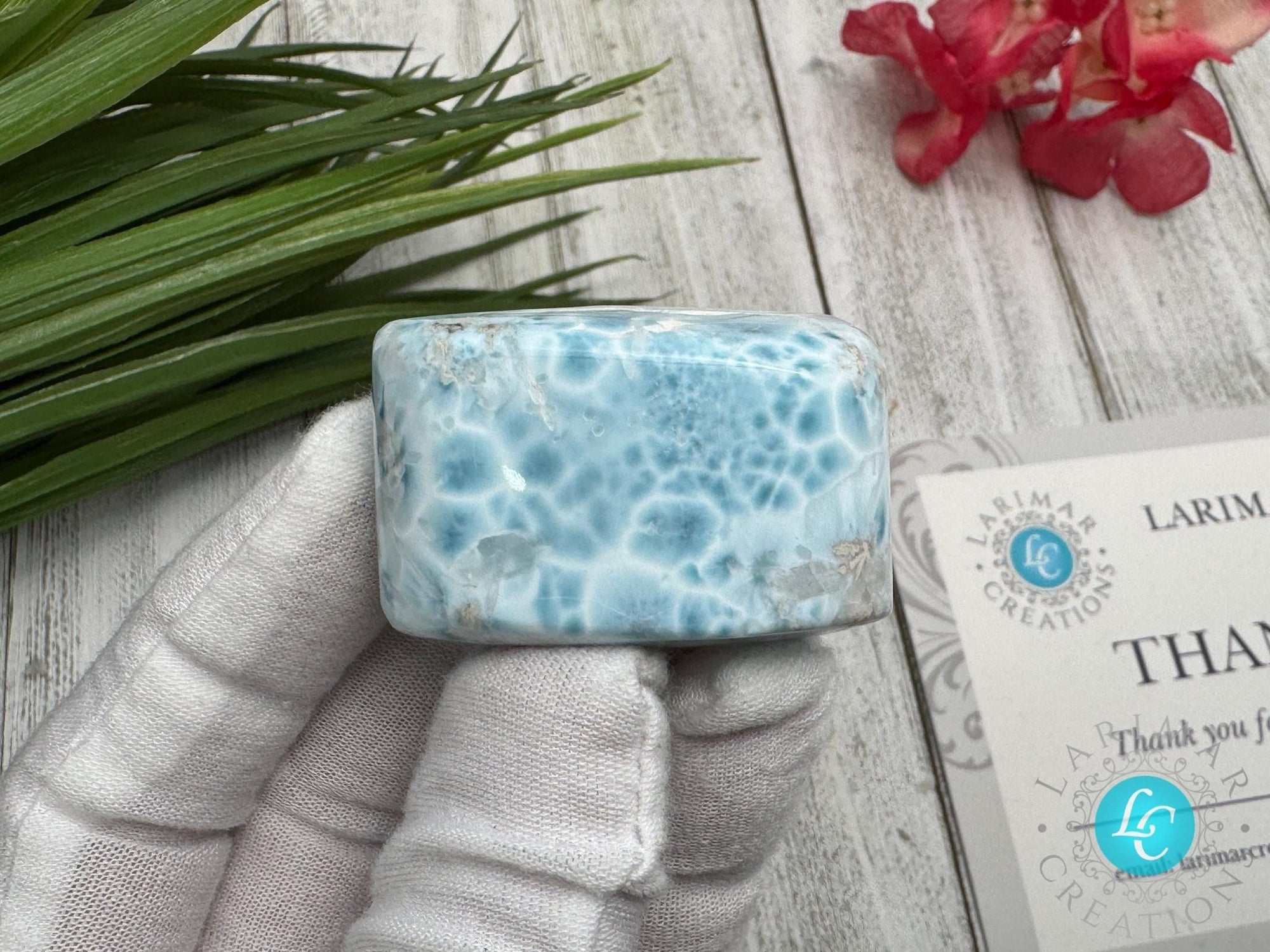 Larimar Cabochon Turtleback Pattern, Sea Blue White Collector’s Slab, Small Polished Gemstone, Mother&#39;s Day Gift, Healing