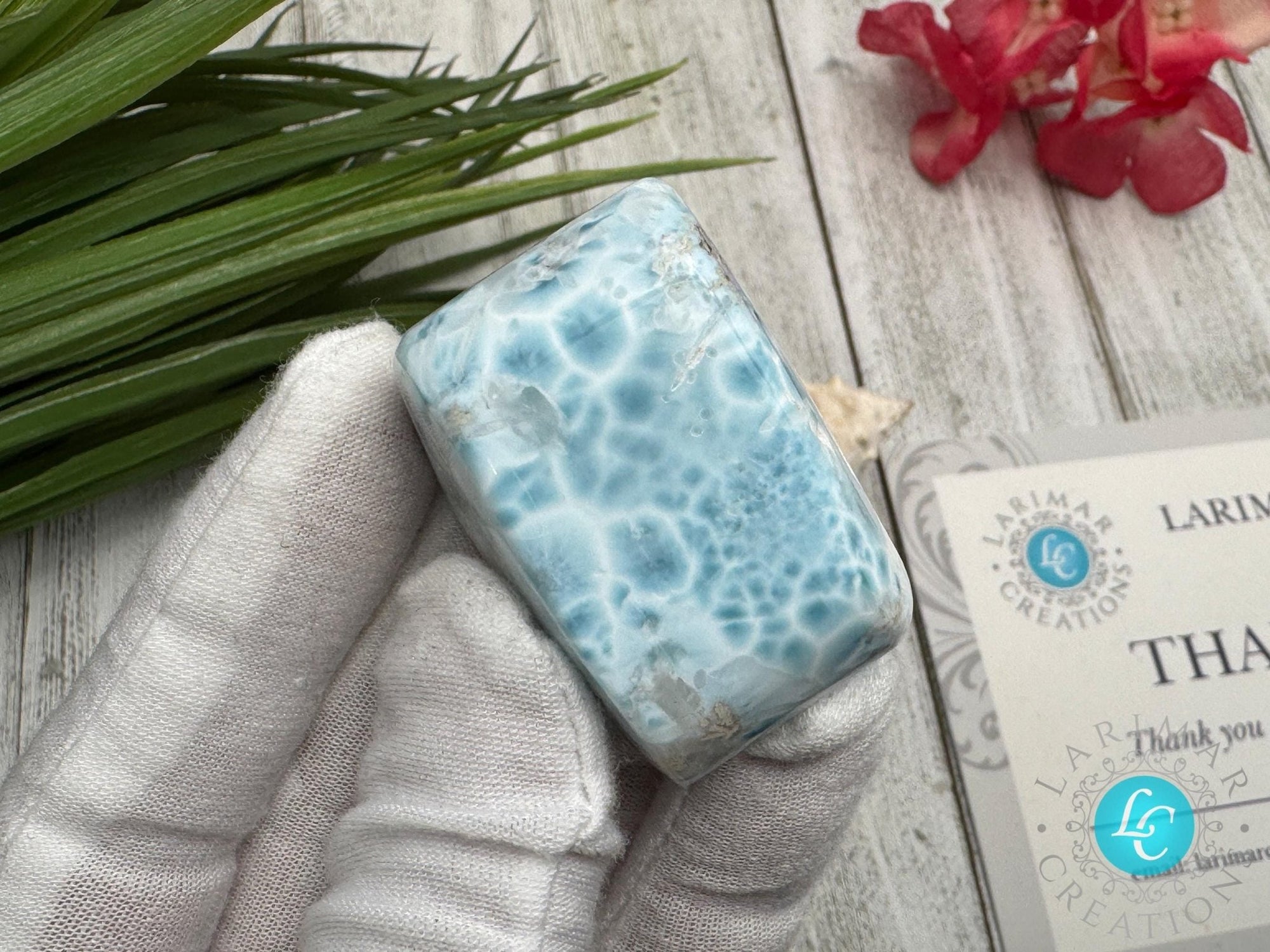 Larimar Cabochon Turtleback Pattern, Sea Blue White Collector’s Slab, Small Polished Gemstone, Mother&#39;s Day Gift, Healing