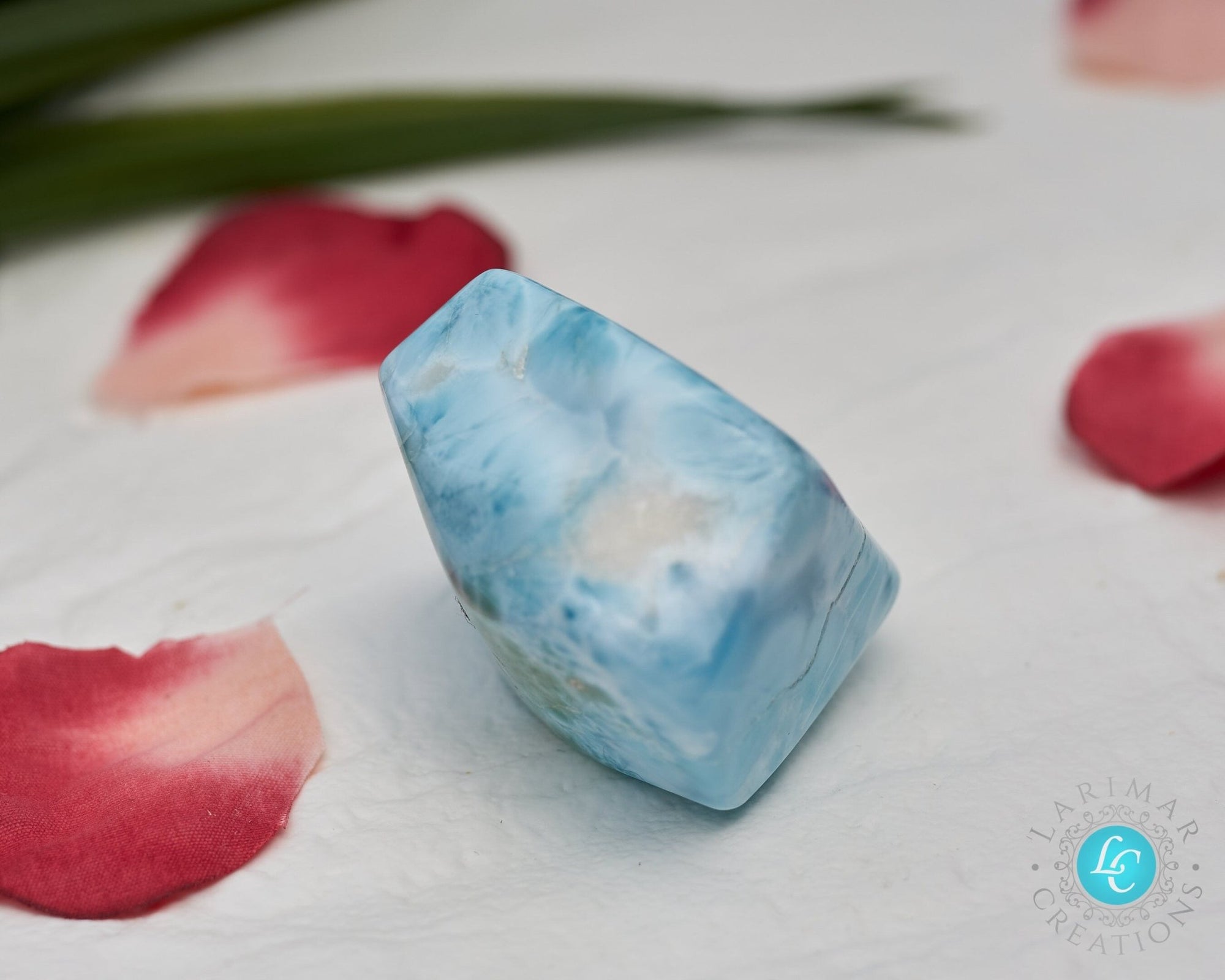 91.g Raw Larimar Big Cabochon all sides polished Larimar turtleback top quality authentic dominican larimar