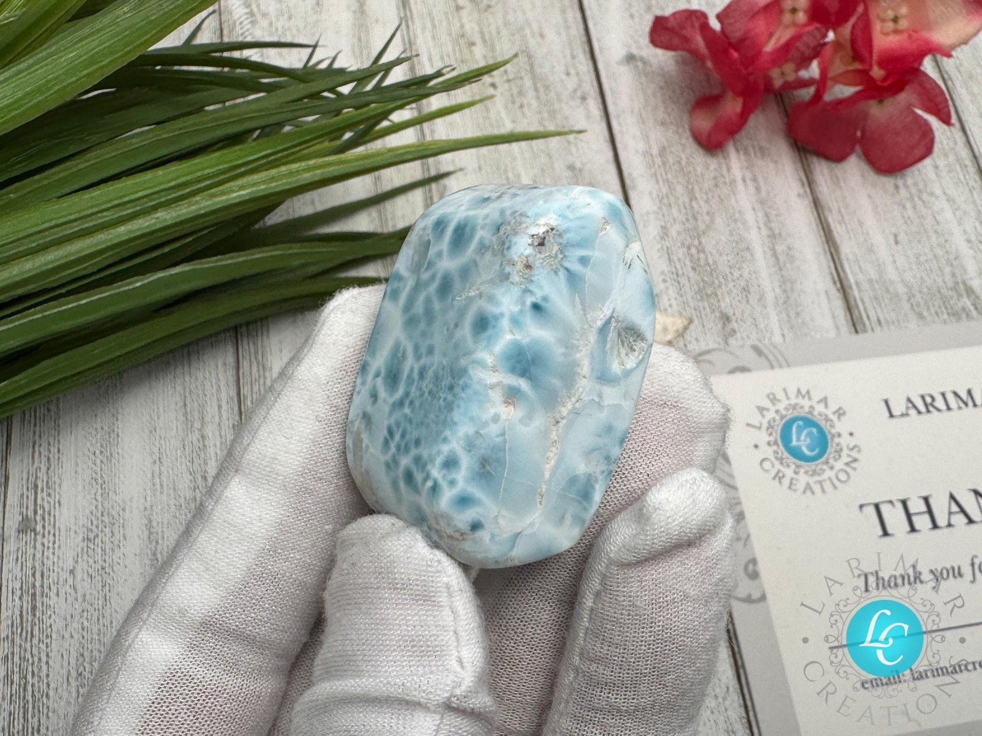 Larimar Cabochon Turtleback Pattern, Sea Blue White Collector’s Slab, Small Polished Gemstone, Mother&#39;s Day Gift, Healing
